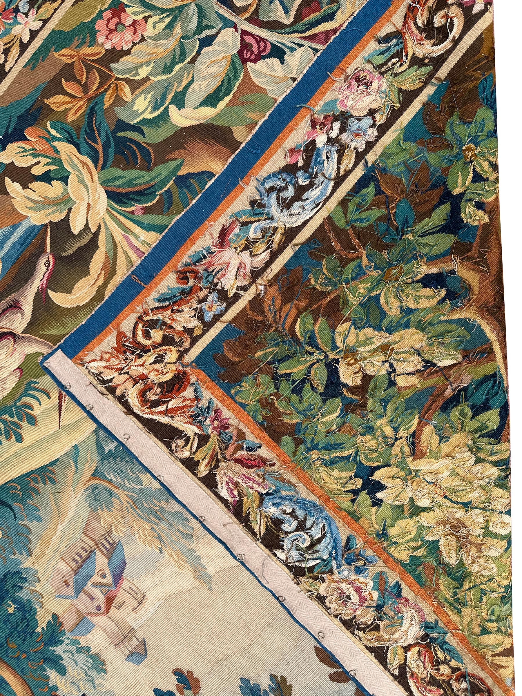 Antique French Tapestry Verdure Birds Wool & Silk 1920 6x7 6