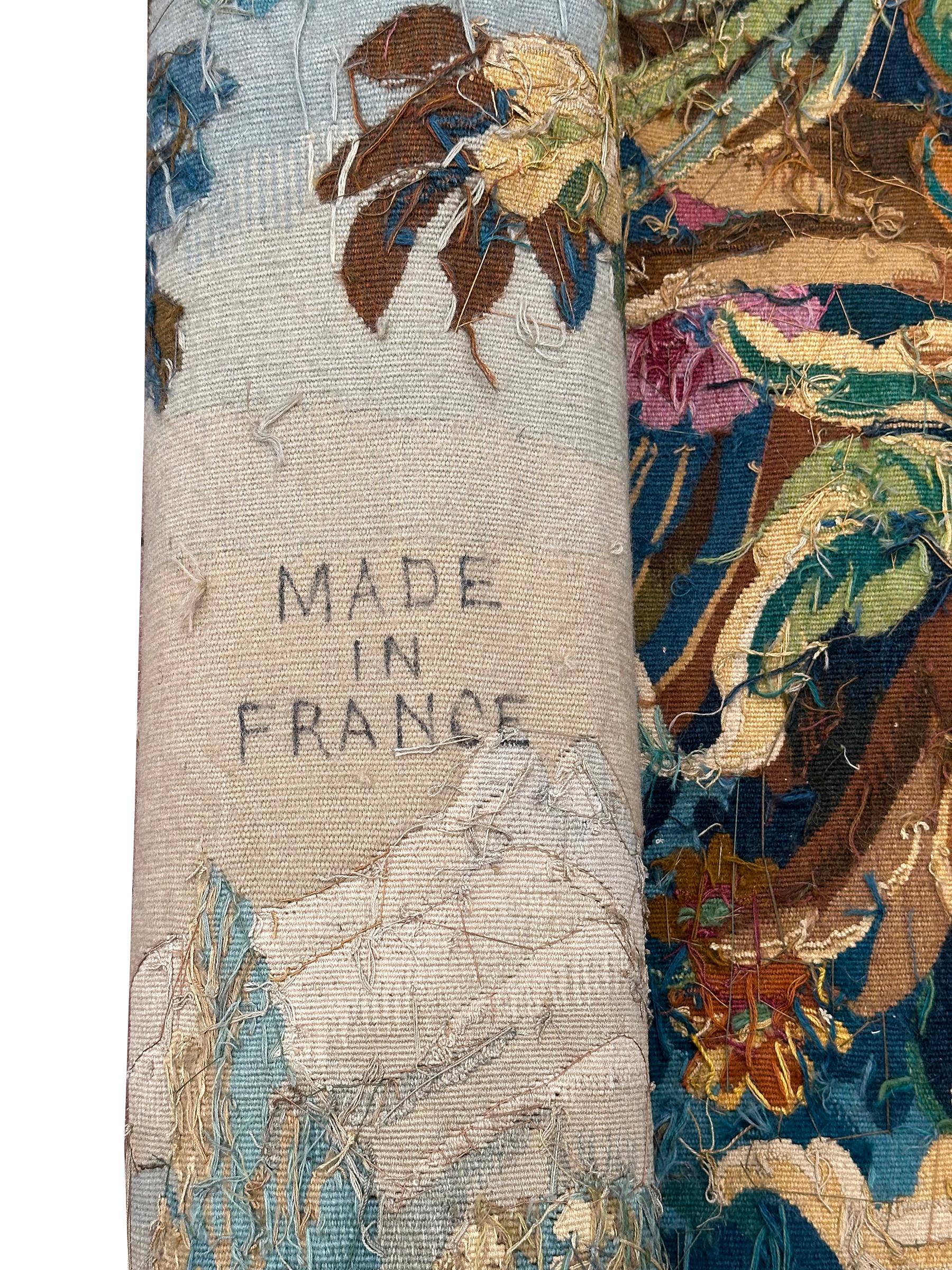 Antique French Tapestry Verdure Birds Wool & Silk 1920 6x7 8