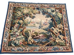 Antique French Tapestry Verdure Birds Wool & Silk 1920 6x7