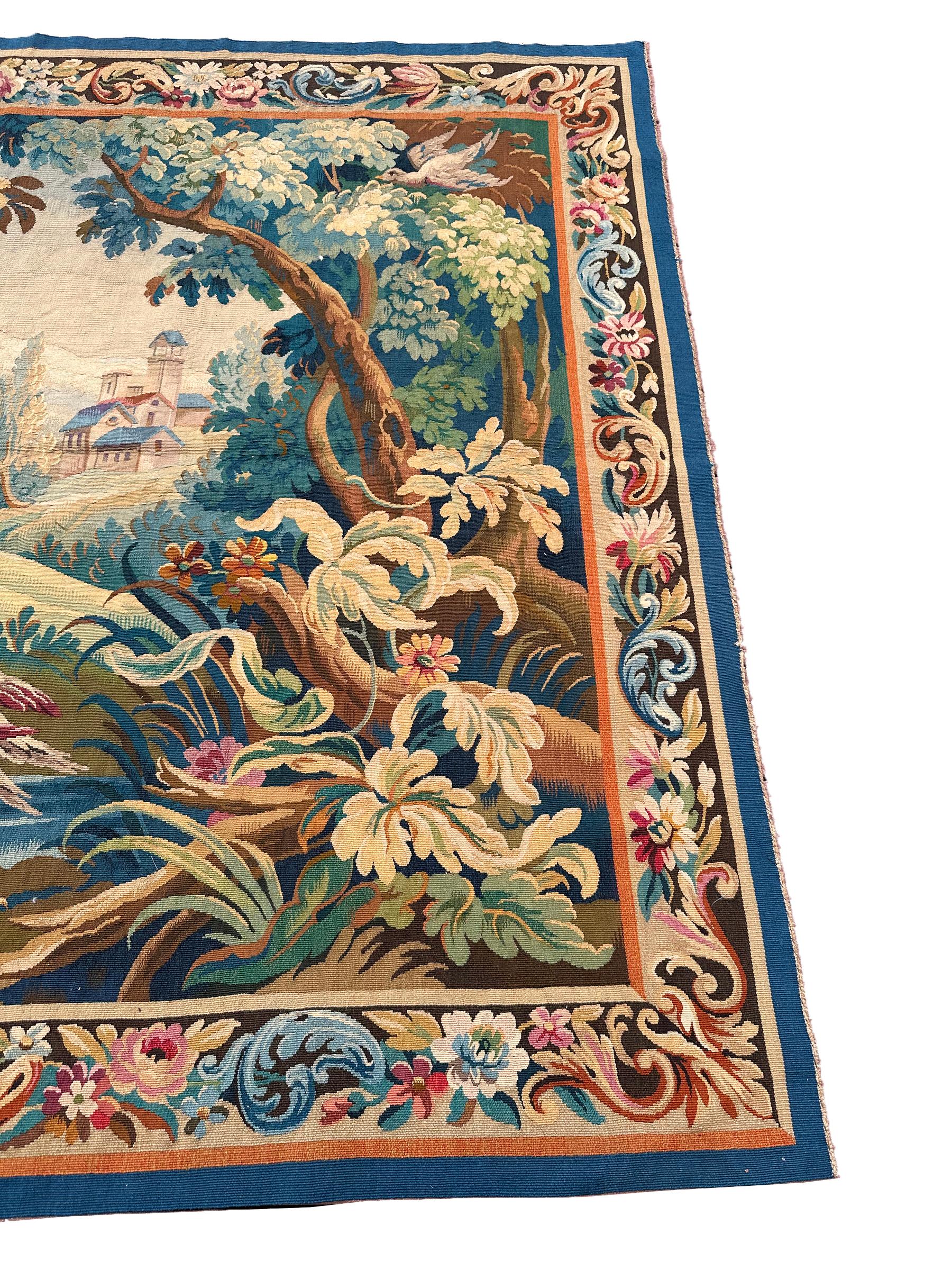 Antique French Tapestry Verdure Birds Wool & Silk 1920 6x7 In Good Condition In New York, NY