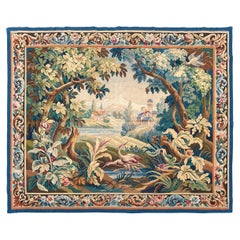 Antique French Tapestry Verdure Birds Wool & Silk 1920 6x7