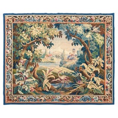 Antique French Tapestry Verdure Birds Wool & Silk 1920 6x7