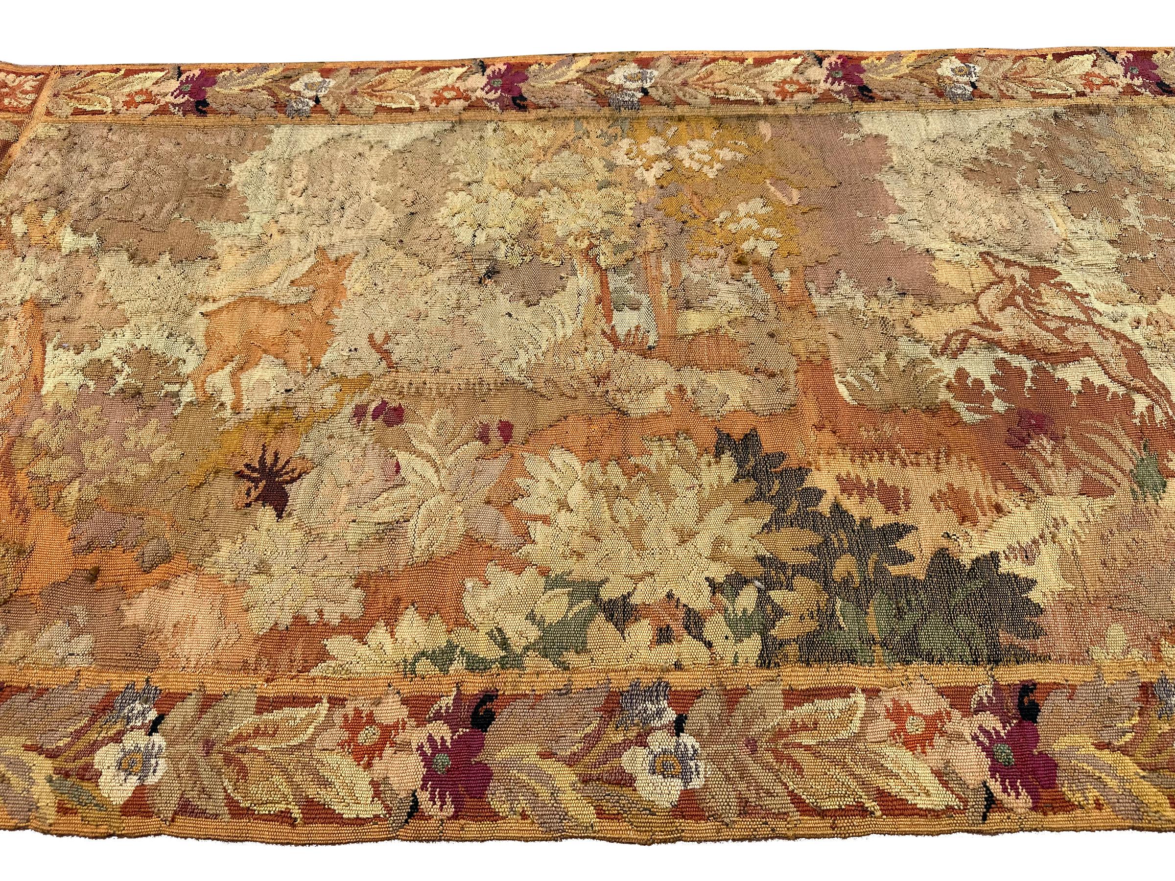 Antique French Tapestry Verdure Deer 3x6	   3' x 5'8