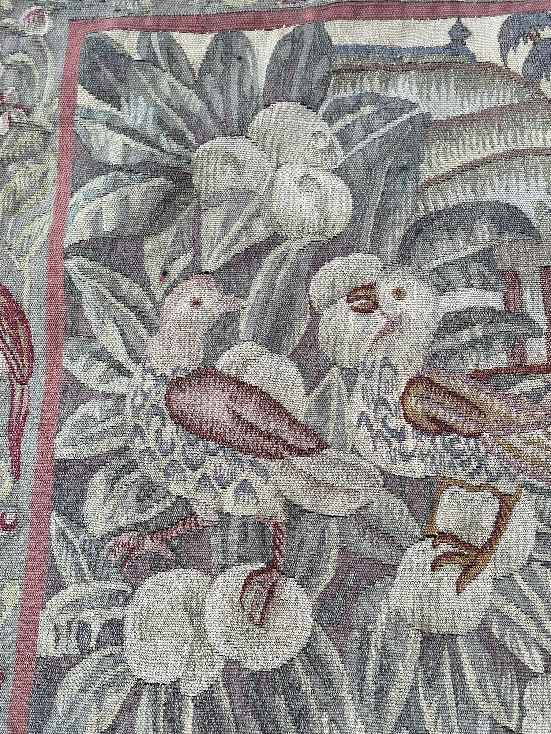 Antiker französischer Wandteppich Verdure Früchte Adelige 1890 Wolle & Seide 6x7 183 x 206cm im Angebot 1