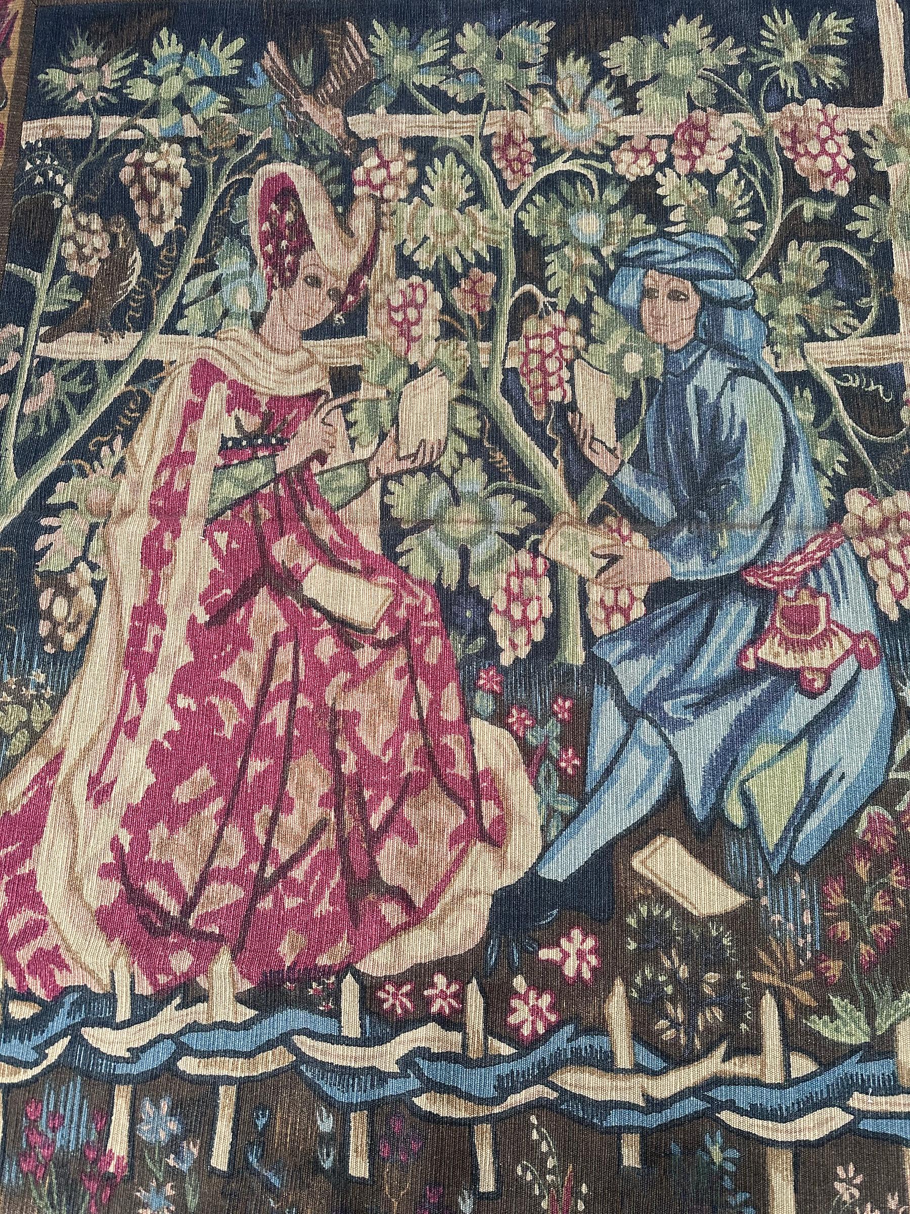 Antique French Tapestry Verdure Noblemen Royalty Verdure 5x9 158cm x 272cm 1920 In Good Condition For Sale In New York, NY