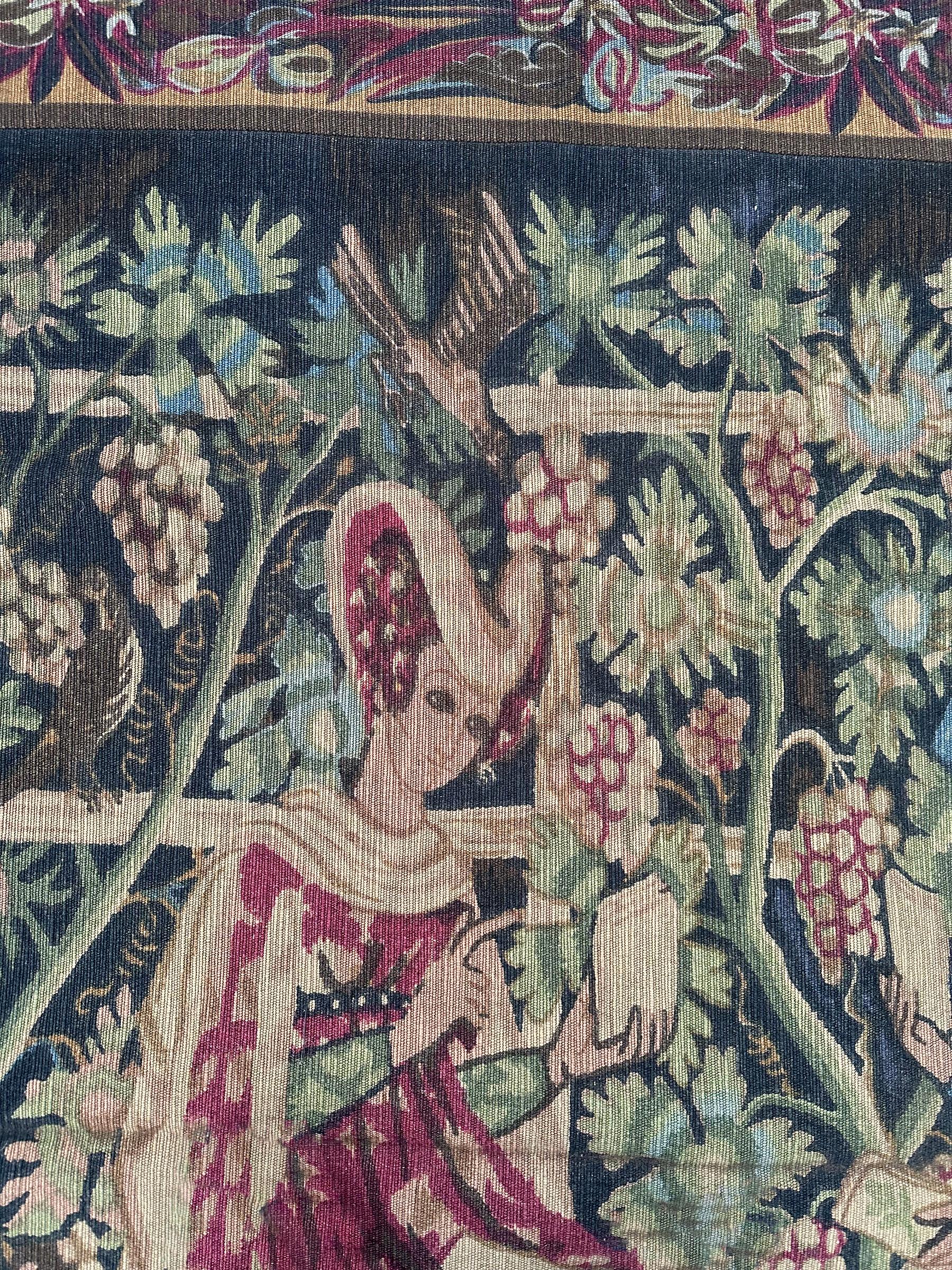 Wool Antique French Tapestry Verdure Noblemen Royalty Verdure 5x9 158cm x 272cm 1920 For Sale