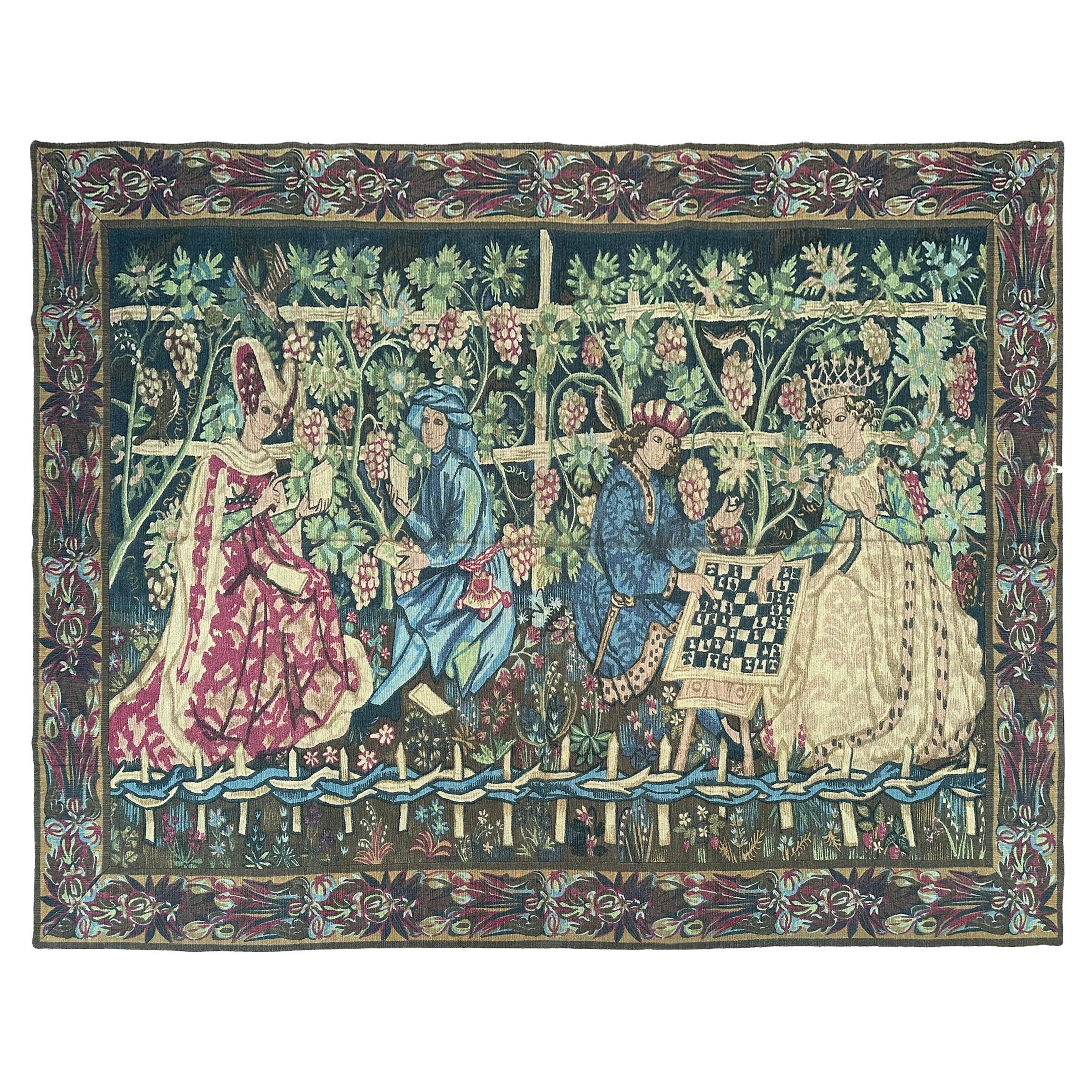 Antique French Tapestry Verdure Noblemen Royalty Verdure 5x9 158cm x 272cm 1920 For Sale