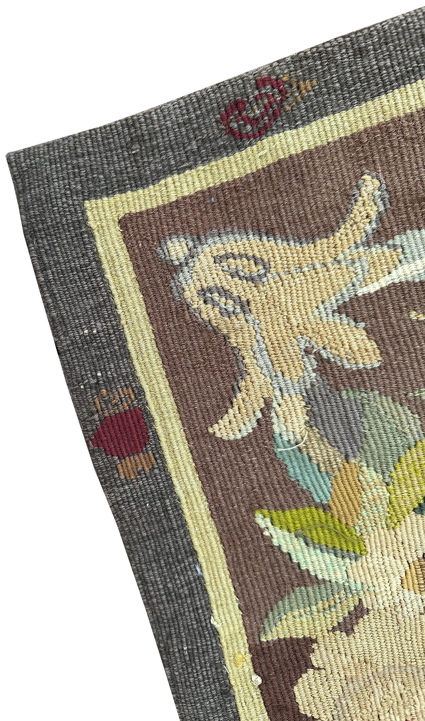 Antike französische Tapisserie Verdure signiert 1880 Wolle & Seide 5x7 153cm x 201cm im Angebot 5