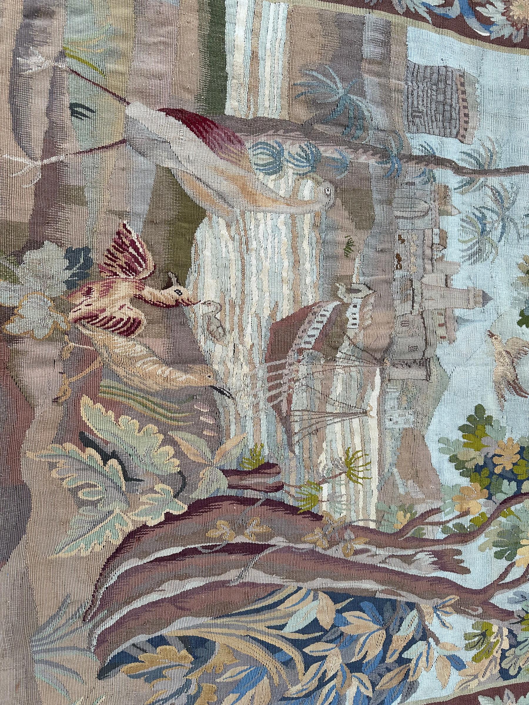 Antique French Tapestry Verdure Signed 1880 Wool & Silk 5x7 153cm x 201cm In Good Condition For Sale In New York, NY
