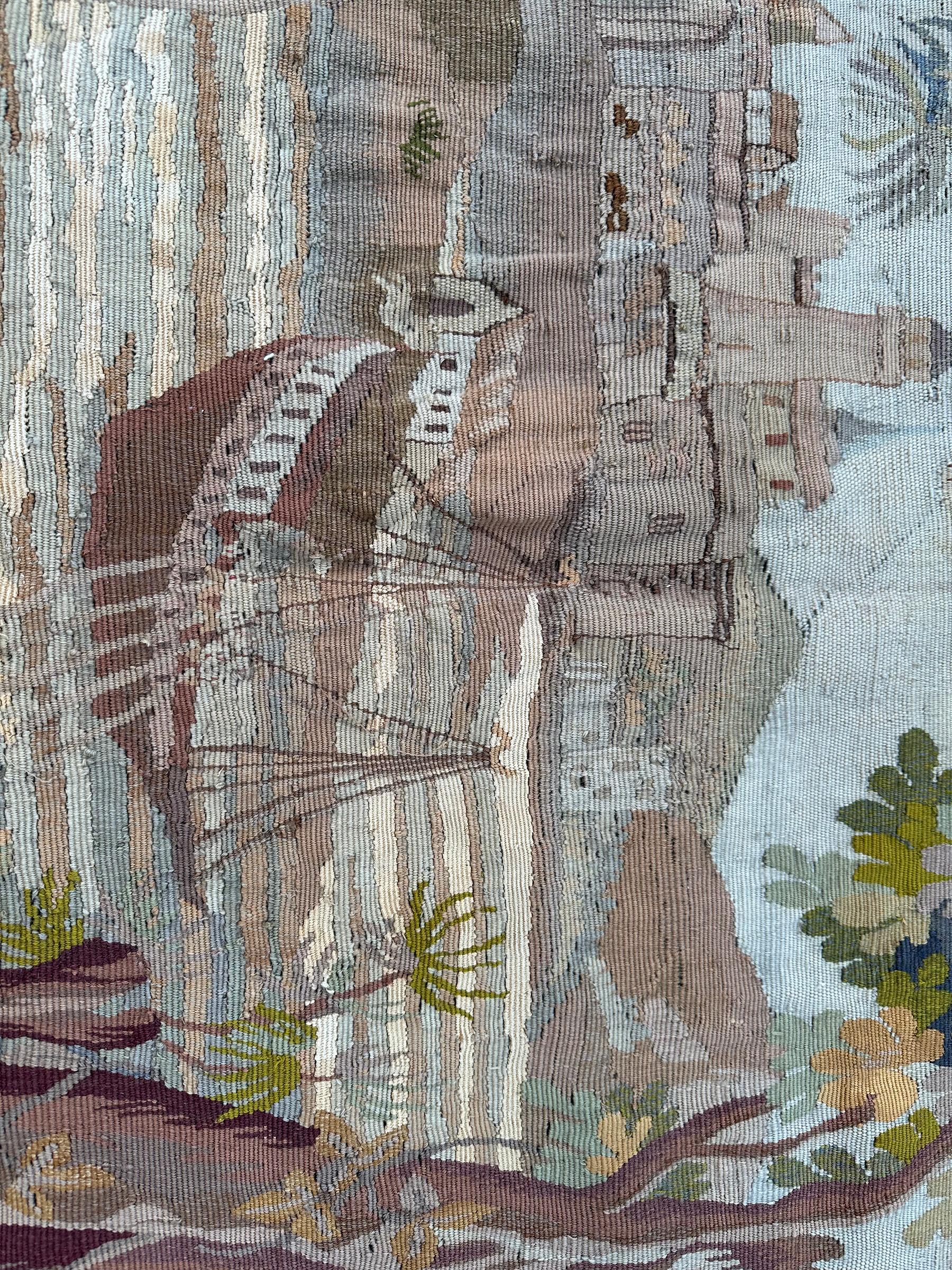 Late 19th Century Antique French Tapestry Verdure Signed 1880 Wool & Silk 5x7 153cm x 201cm For Sale