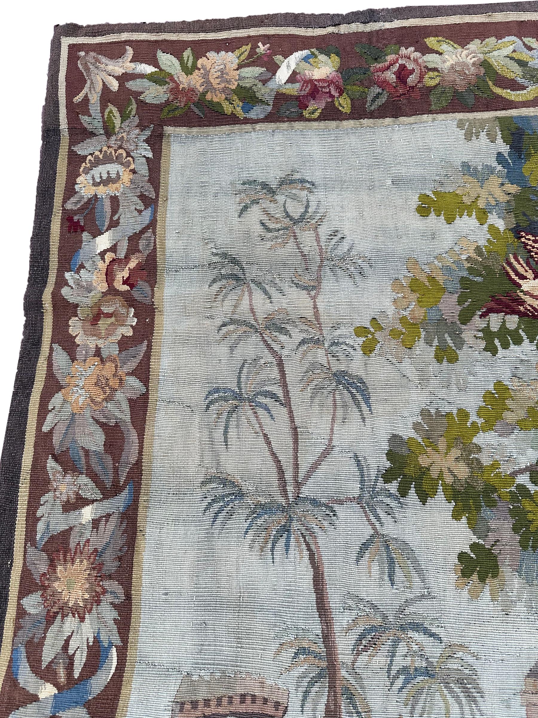 Antique French Tapestry Verdure Signed 1880 Wool & Silk 5x7 153cm x 201cm For Sale 2