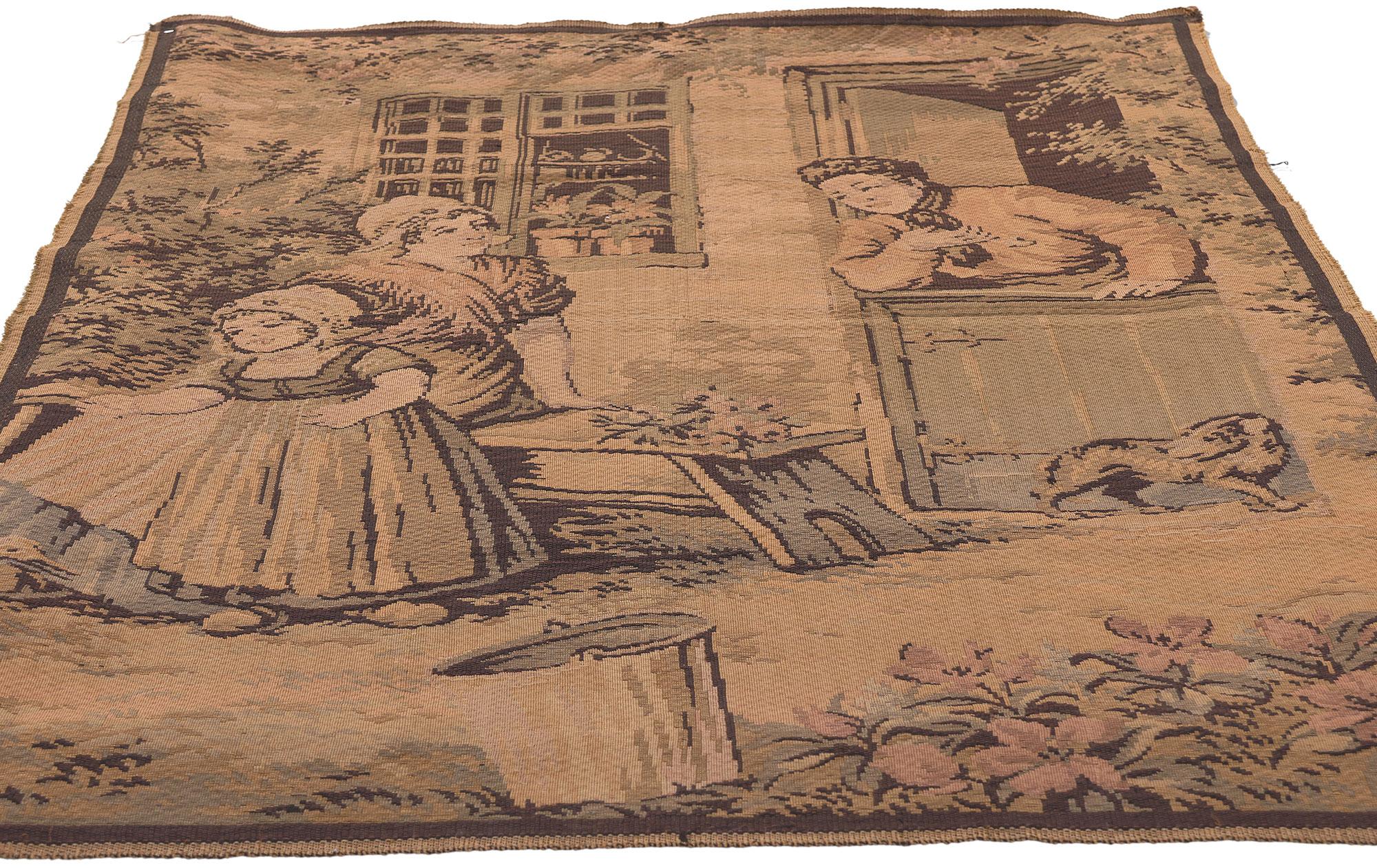 Aubusson Antique French Tapestry with Dutch Pictorial Scene, 03'02 x 04'03 For Sale