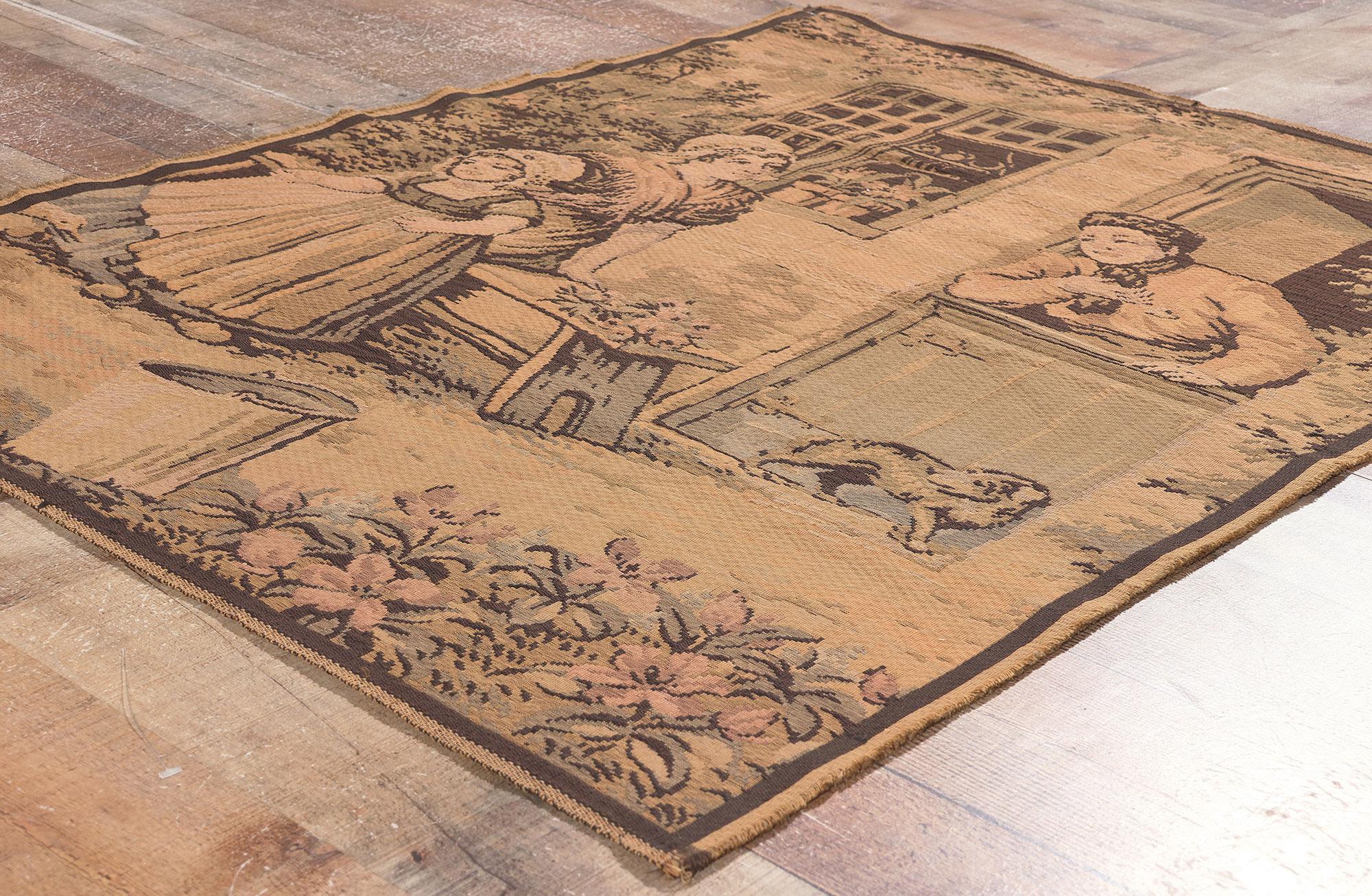 Wool Antique French Tapestry with Dutch Pictorial Scene, 03'02 x 04'03 For Sale