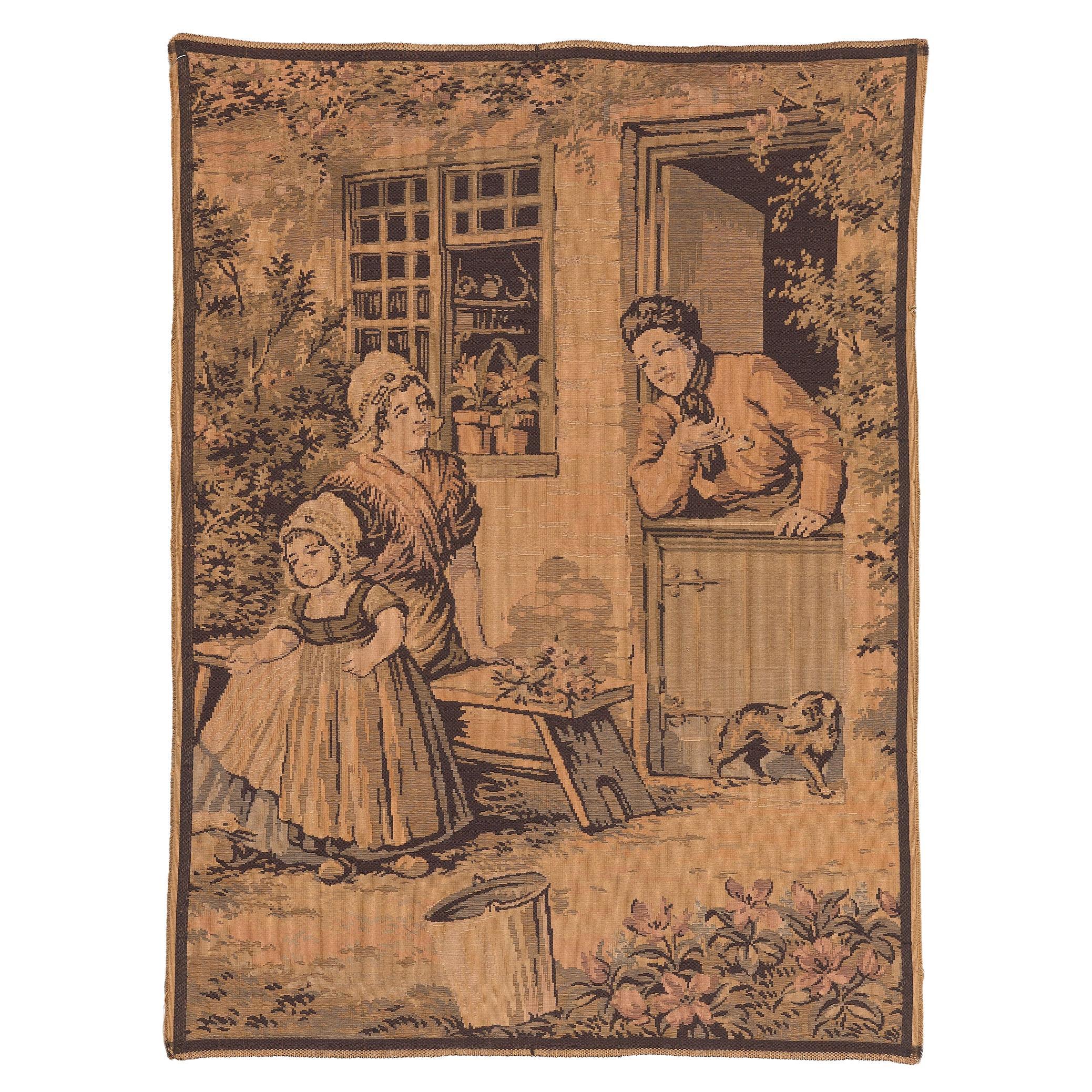 Antique French Tapestry con scena pittorica olandese, 03'02 x 04'03