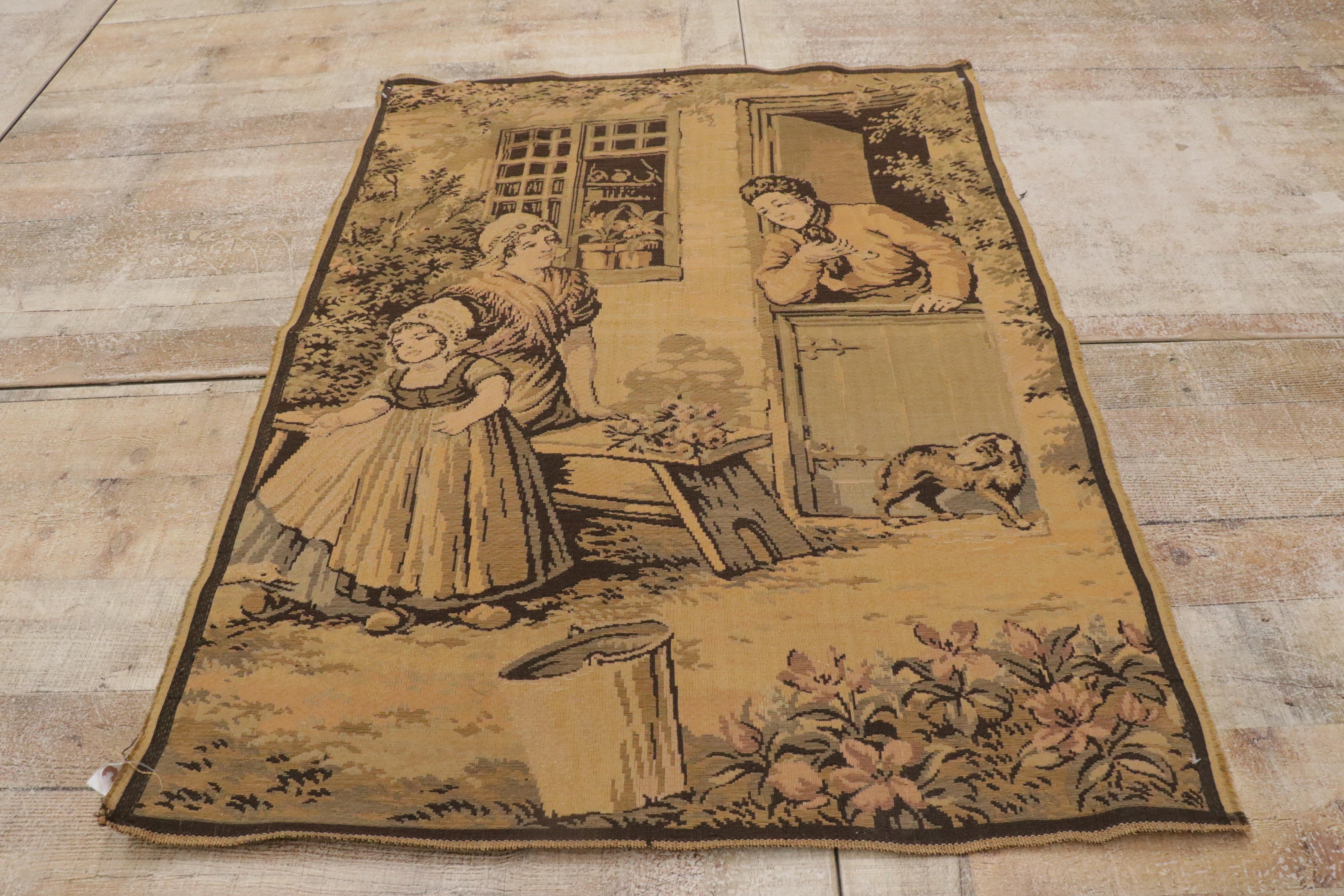 Tissé à la main Tapisserie française ancienne avec scène picturale néerlandaise, 03'02 x 04'03 en vente