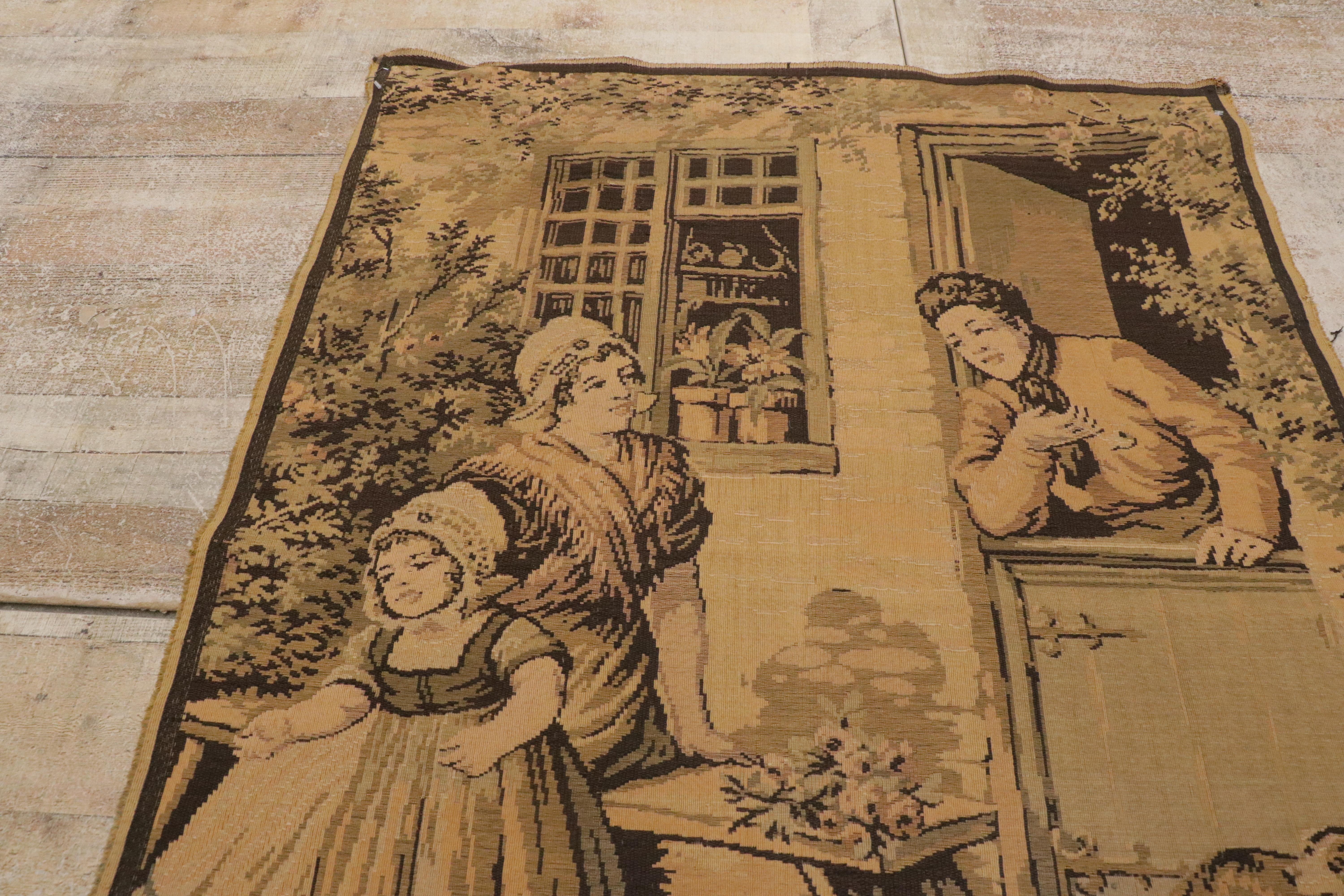 Tapisserie française ancienne avec scène picturale néerlandaise, 03'02 x 04'03 Bon état - En vente à Dallas, TX