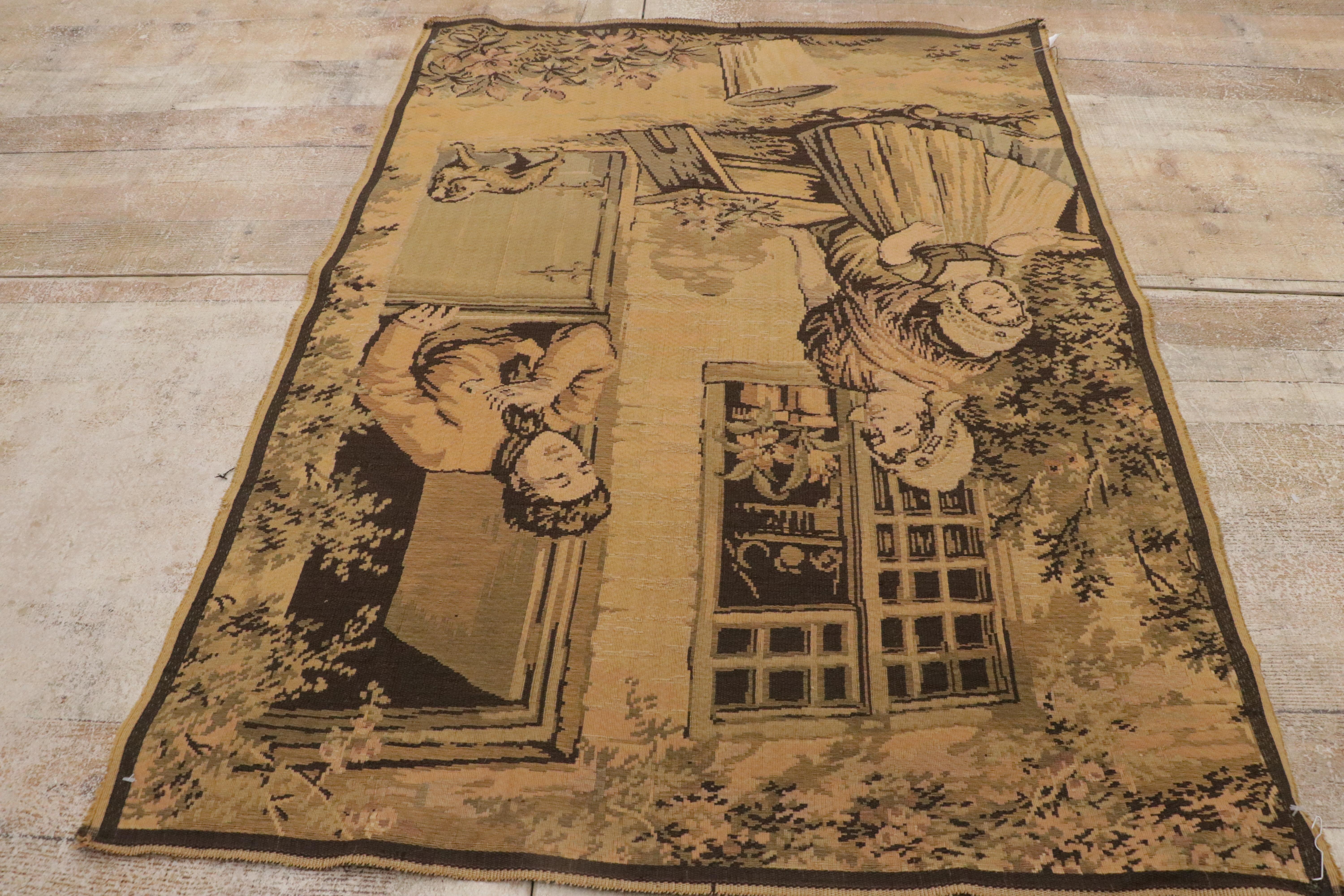 Laine Tapisserie française ancienne avec scène picturale néerlandaise, 03'02 x 04'03 en vente