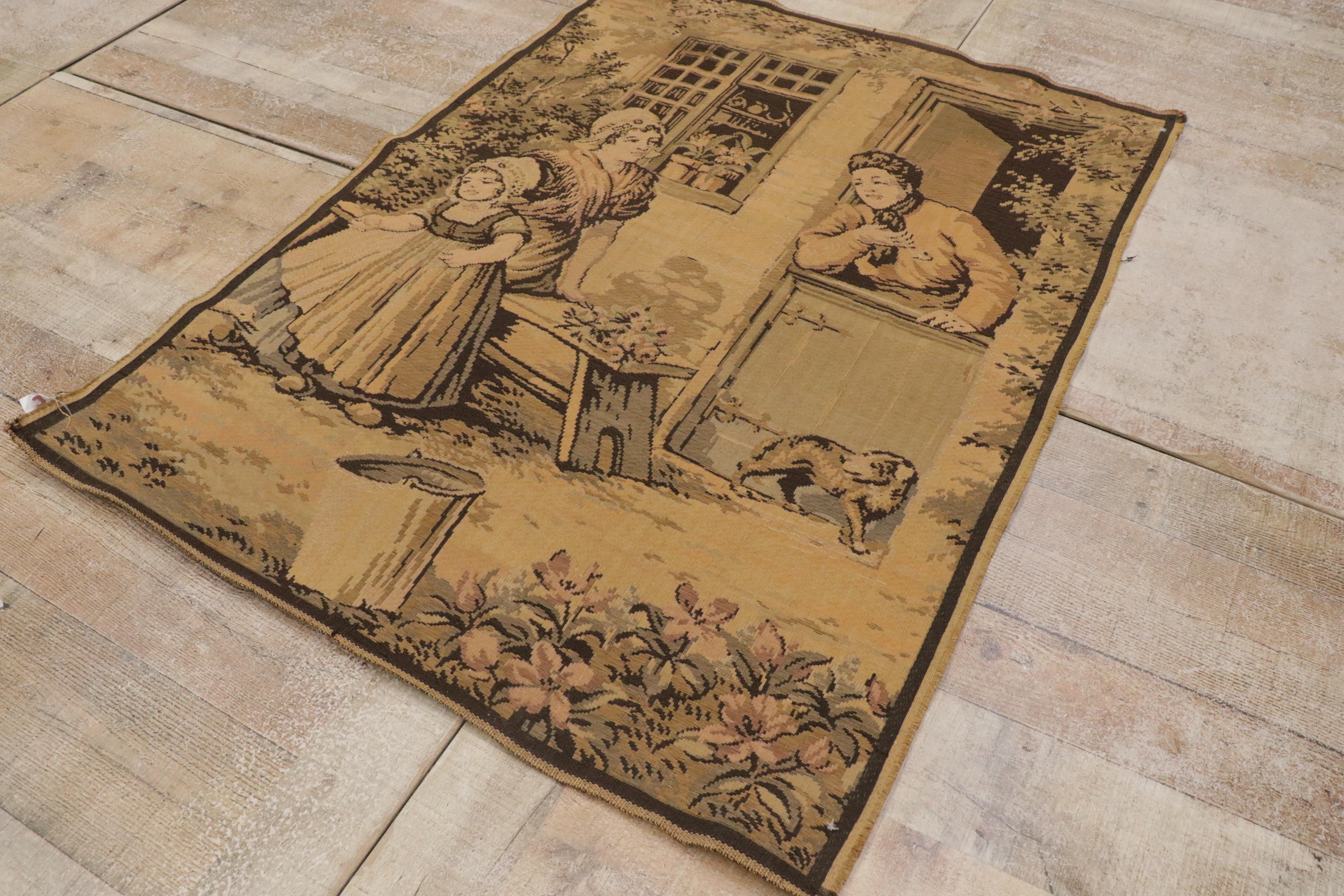 Aubusson Tapisserie française ancienne avec scène picturale néerlandaise, 03'02 x 04'03 en vente
