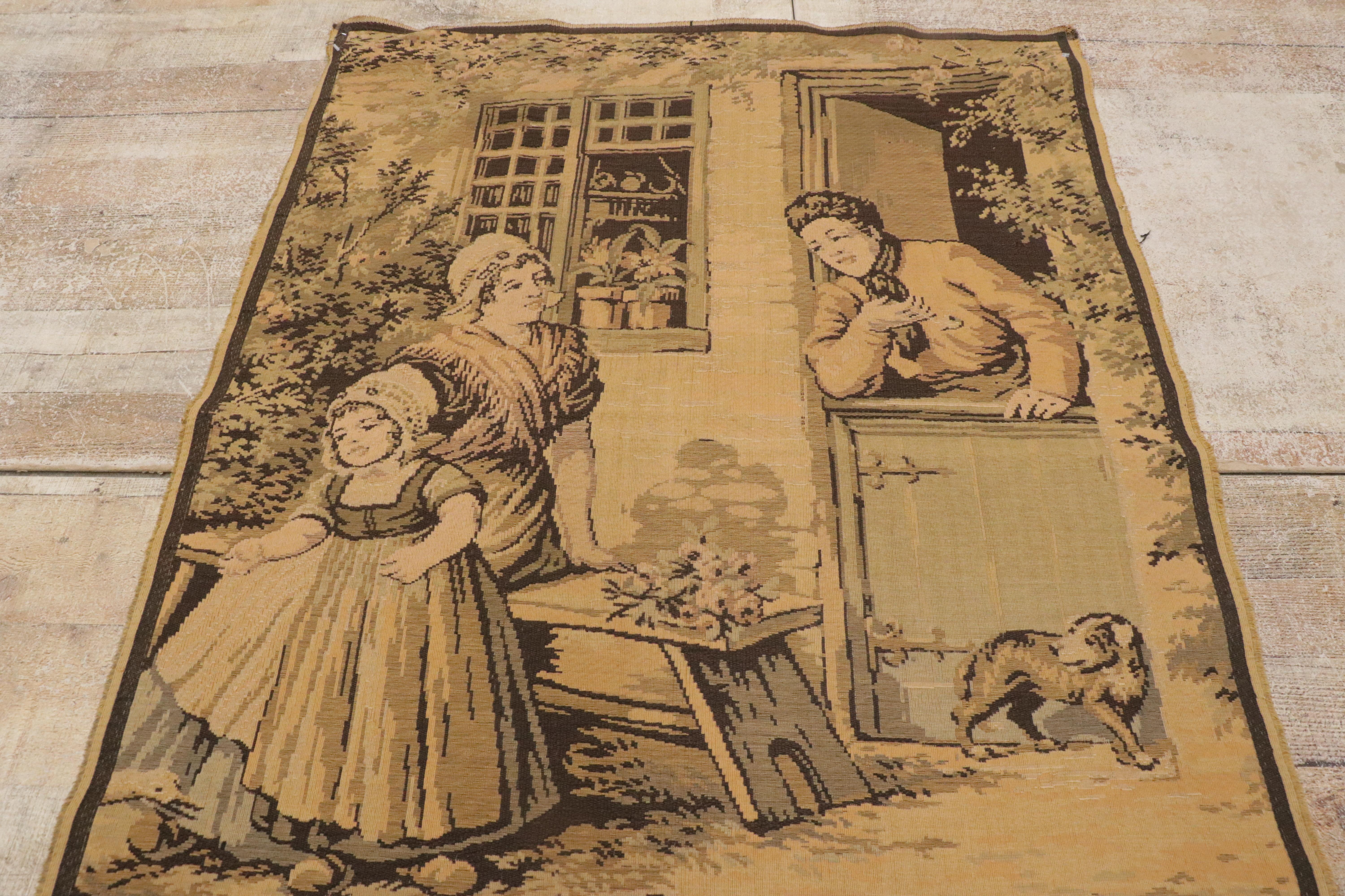 Français Tapisserie française ancienne avec scène picturale néerlandaise, 03'02 x 04'03 en vente