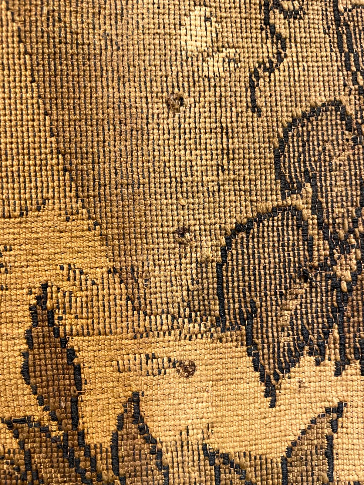 Antique French Tapestry with Gold Binding on Fluted Wood Rod Hanger 8