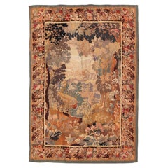 Antique French Tapestry with Woodland Landscape and Swan Design