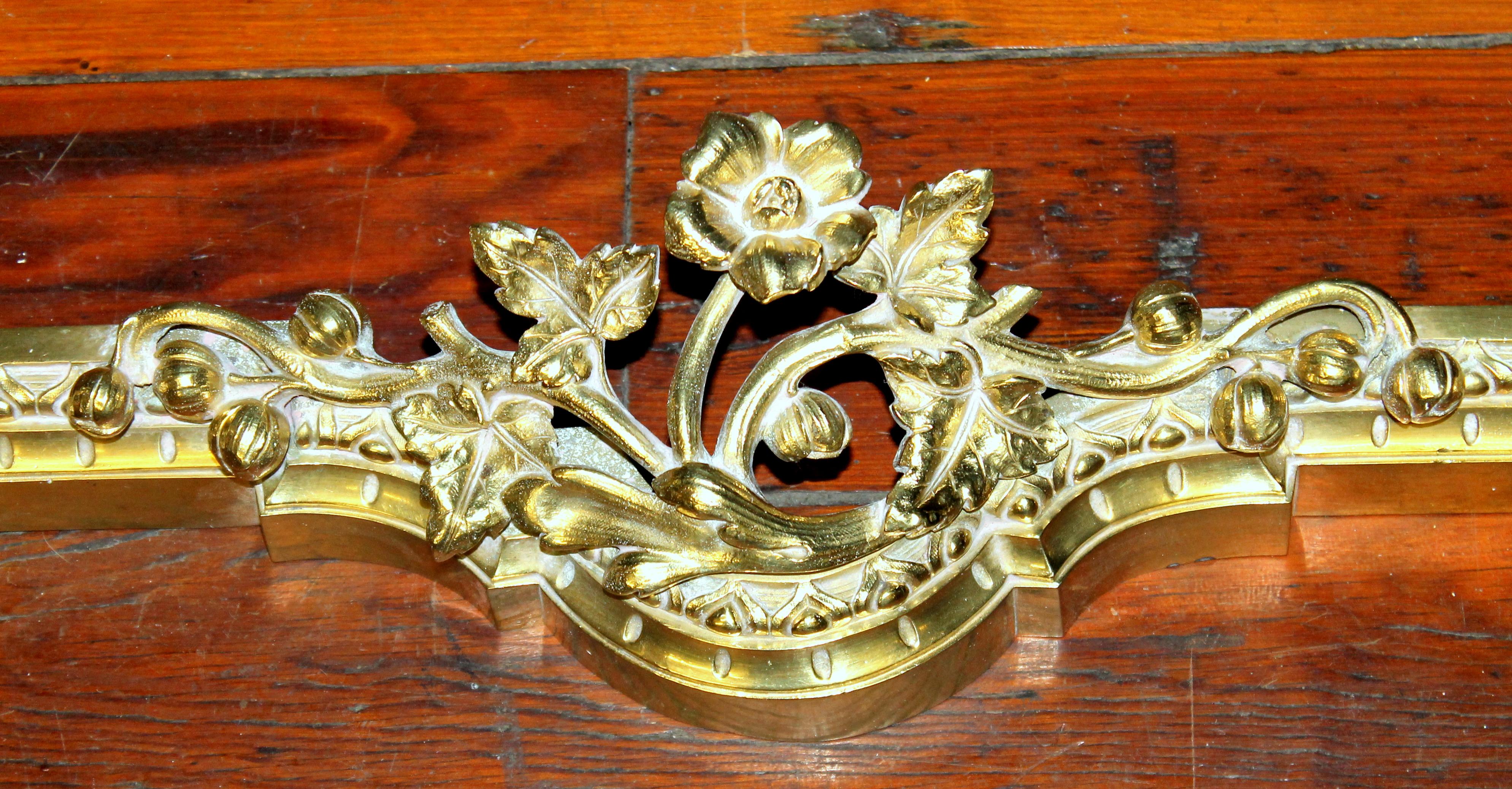 Antique French 19th Century Cast Brass Rococo Style Adjustable Fireplace Chenet 2