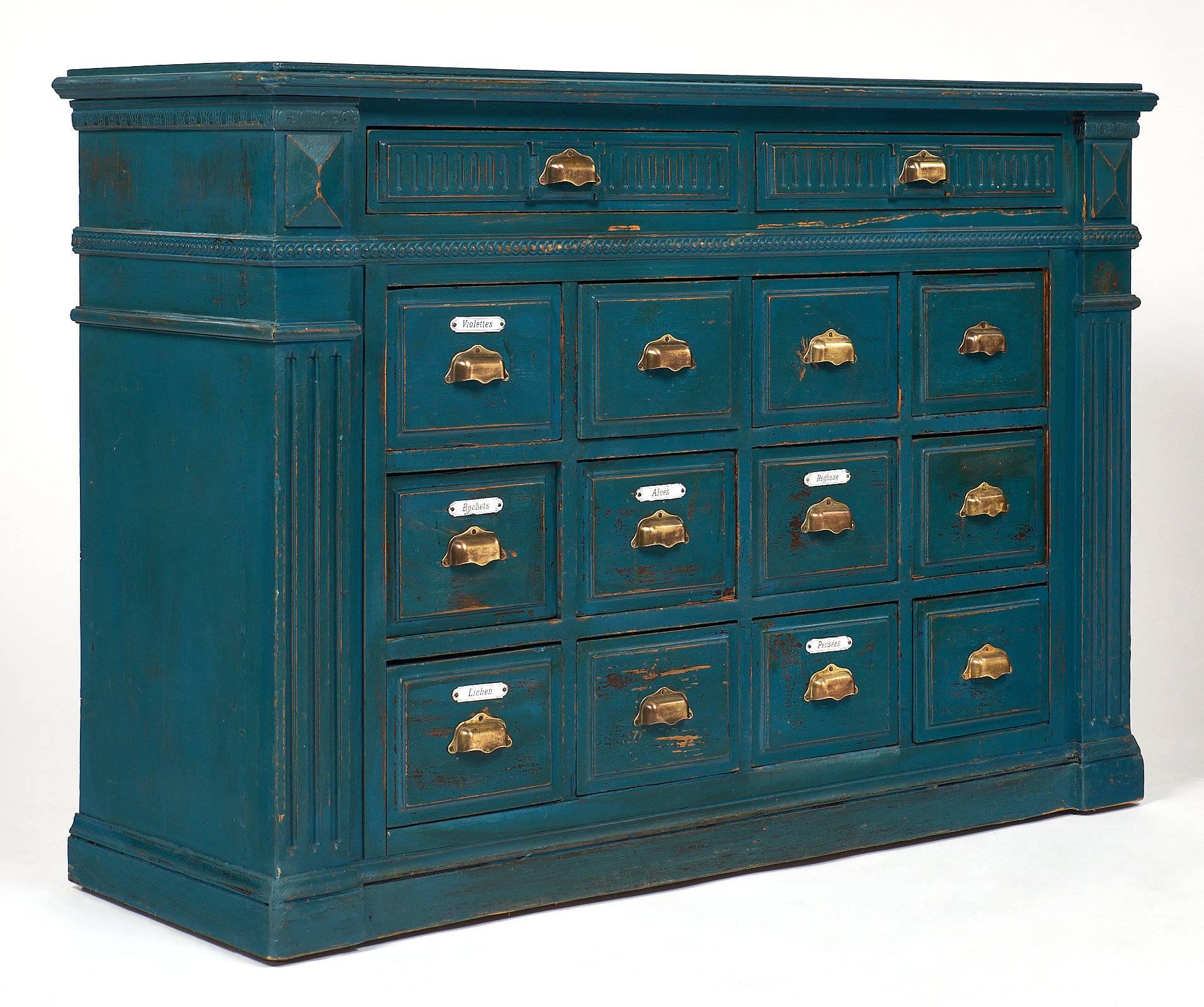 Late 19th Century Antique French Teal Apothecary Cabinet