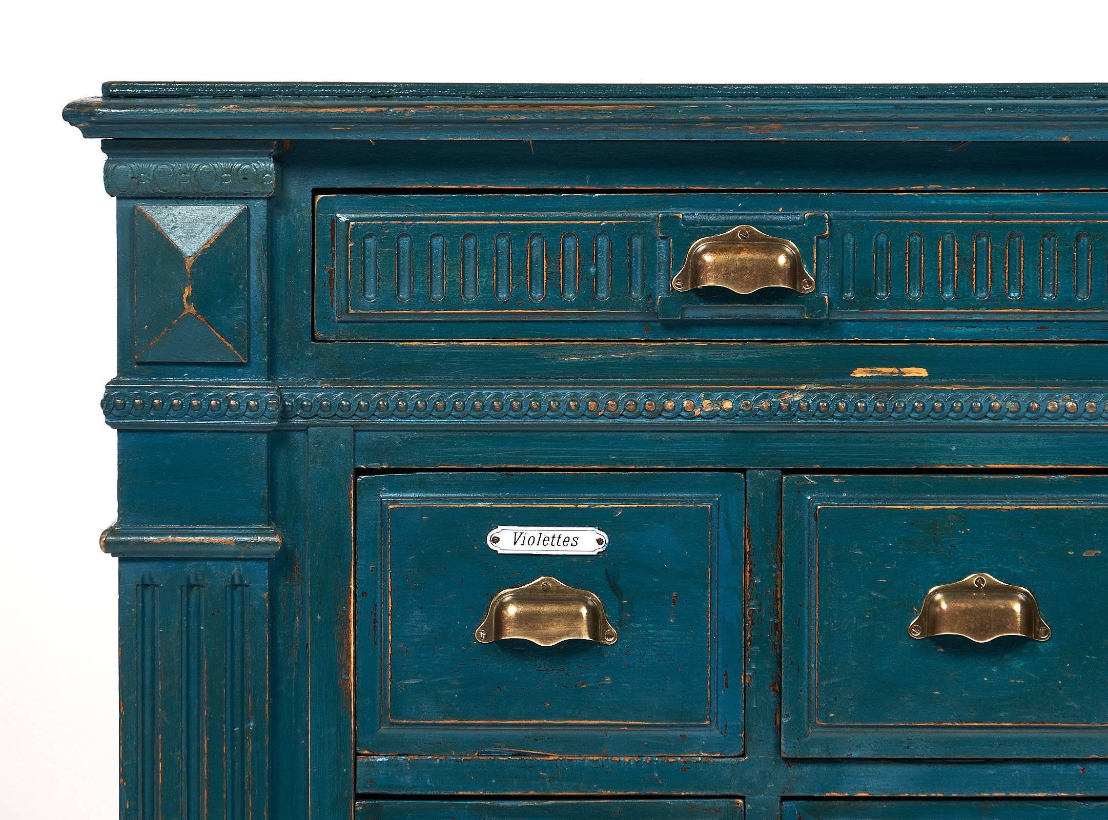 Antique French Teal Apothecary Cabinet 1