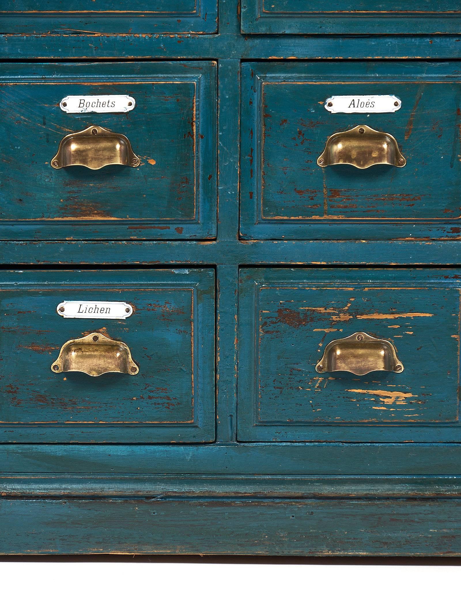 Antique French Teal Apothecary Cabinet 3
