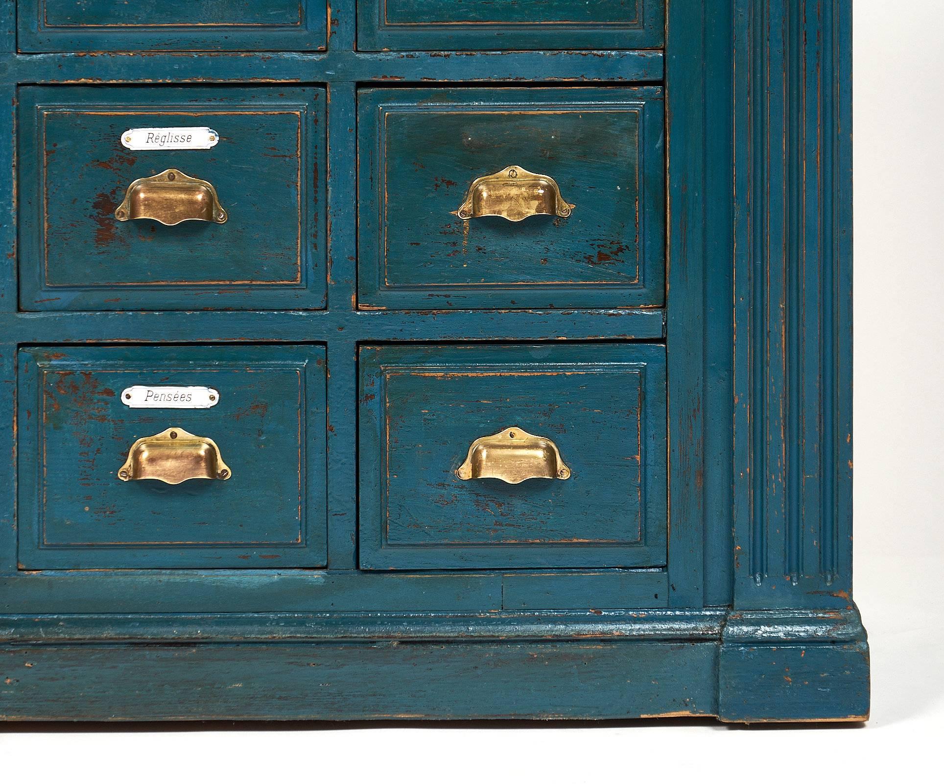 Antique French Teal Apothecary Cabinet 4