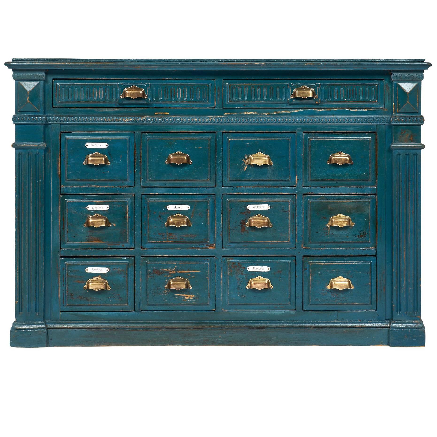 Antique French Teal Apothecary Cabinet