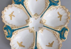 Antique French Teal Gilt Oyster Plate, circa 1900