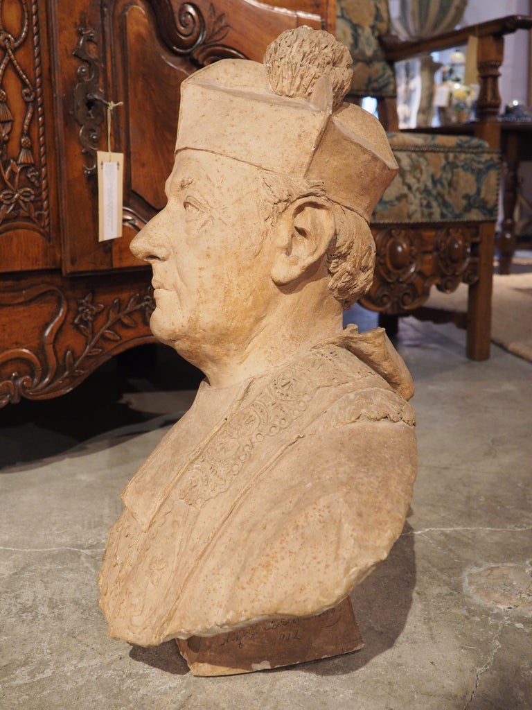 Antique French Terra Cotta Bust from Dinard, Dated 1912 For Sale at 1stDibs