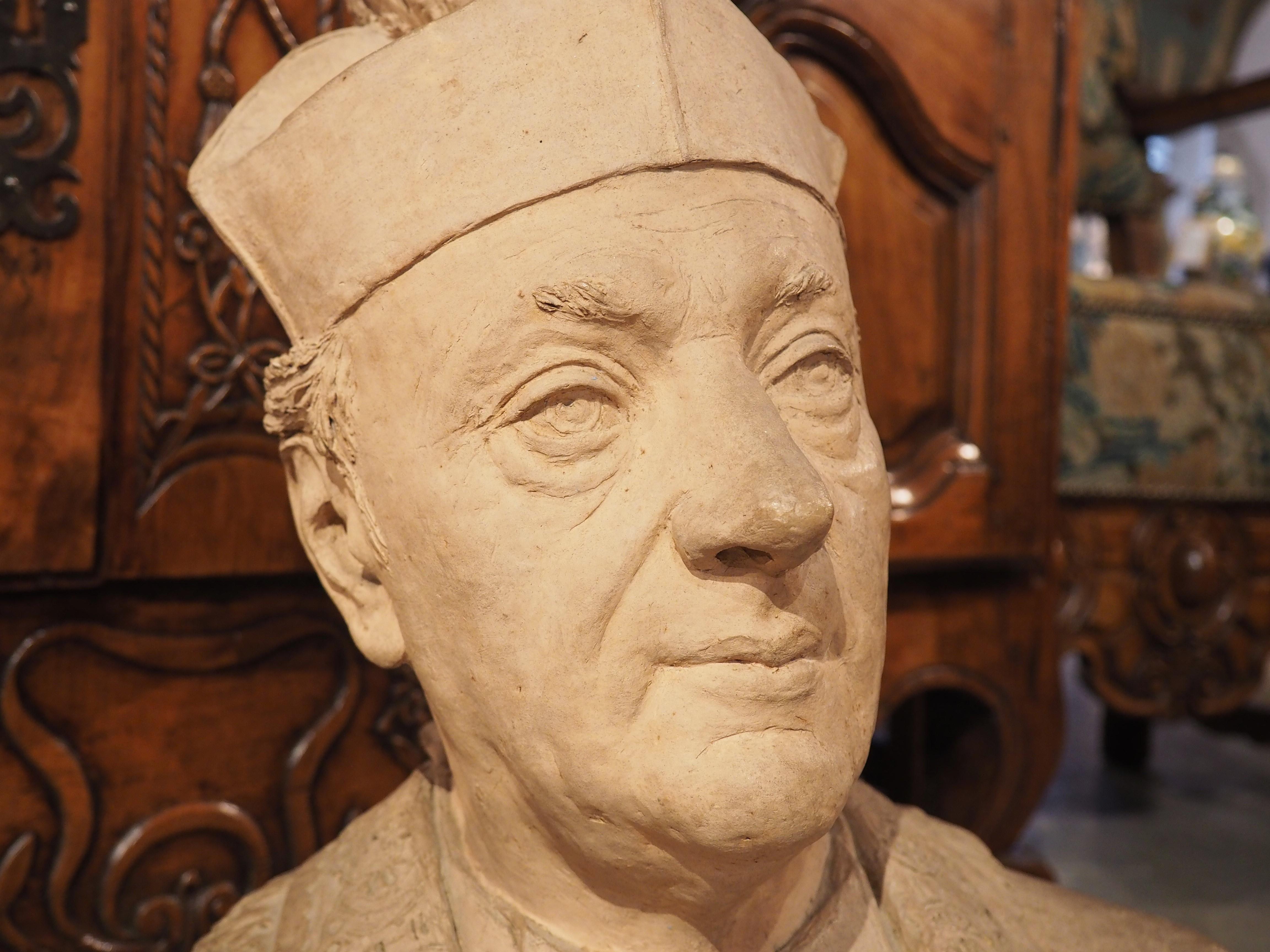 Antique French Terra Cotta Bust from Dinard, Dated 1912 In Good Condition For Sale In Dallas, TX