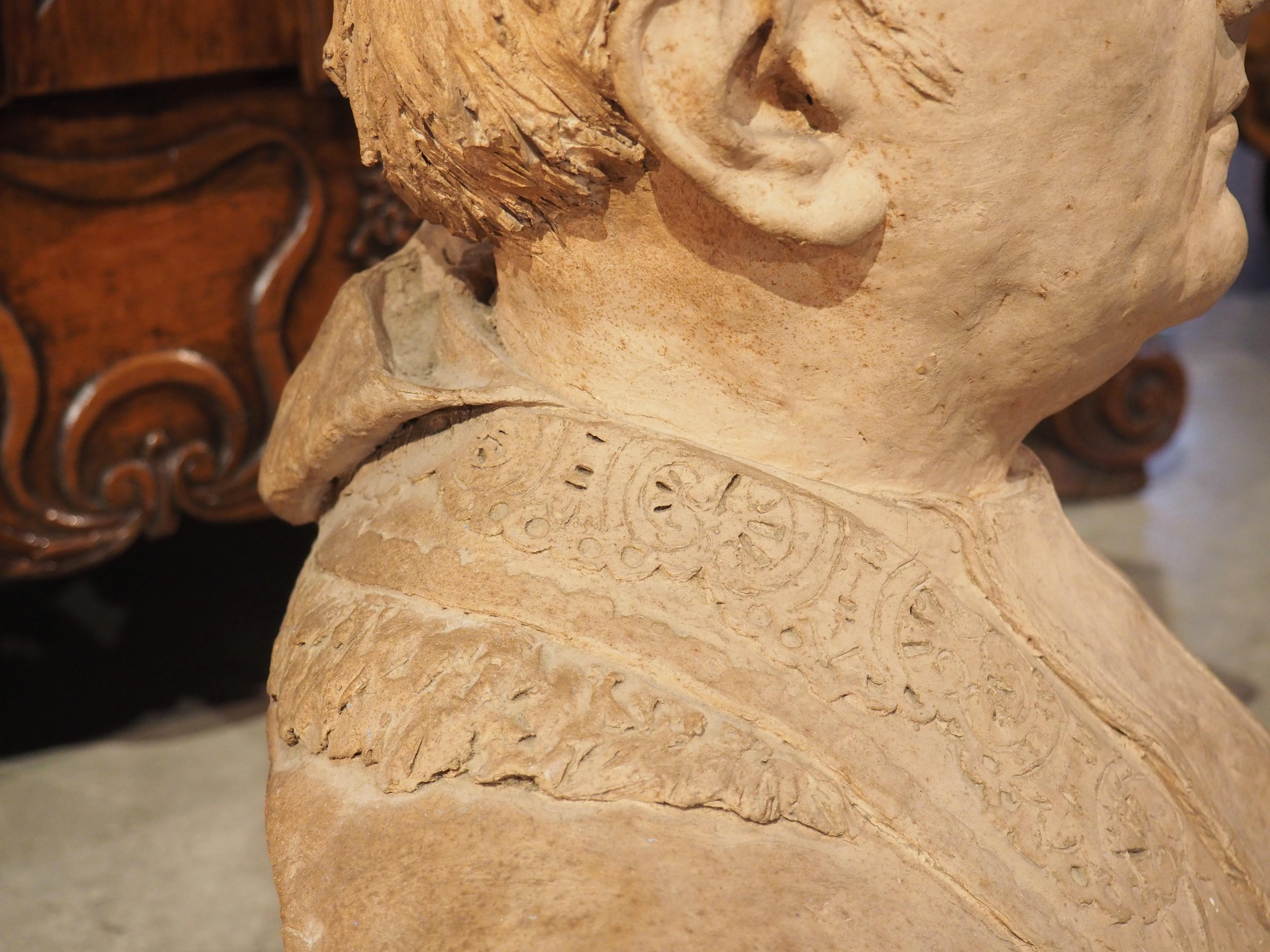 Antique French Terra Cotta Bust from Dinard, Dated 1912 For Sale 1