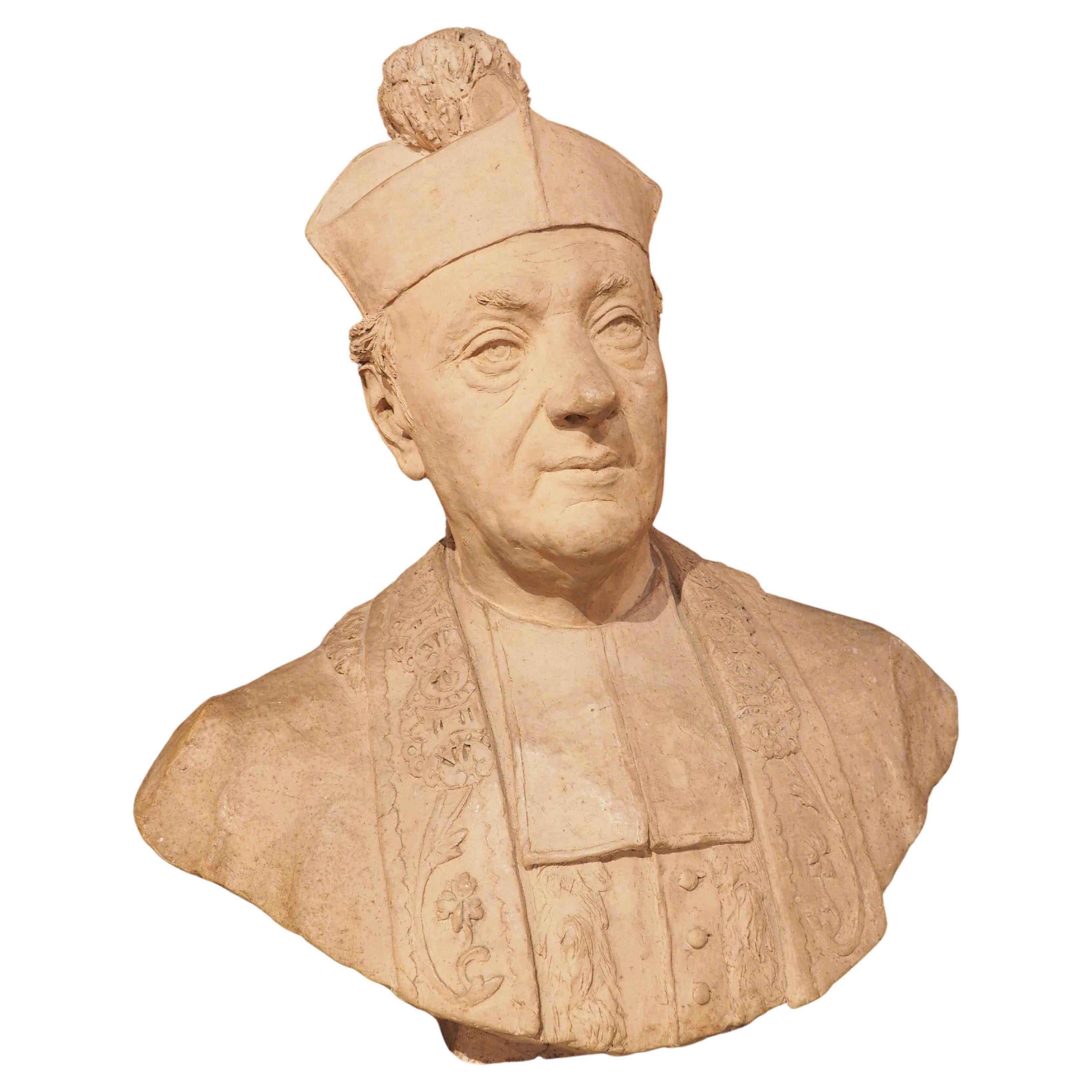 Antique French Terra Cotta Bust from Dinard, Dated 1912 For Sale