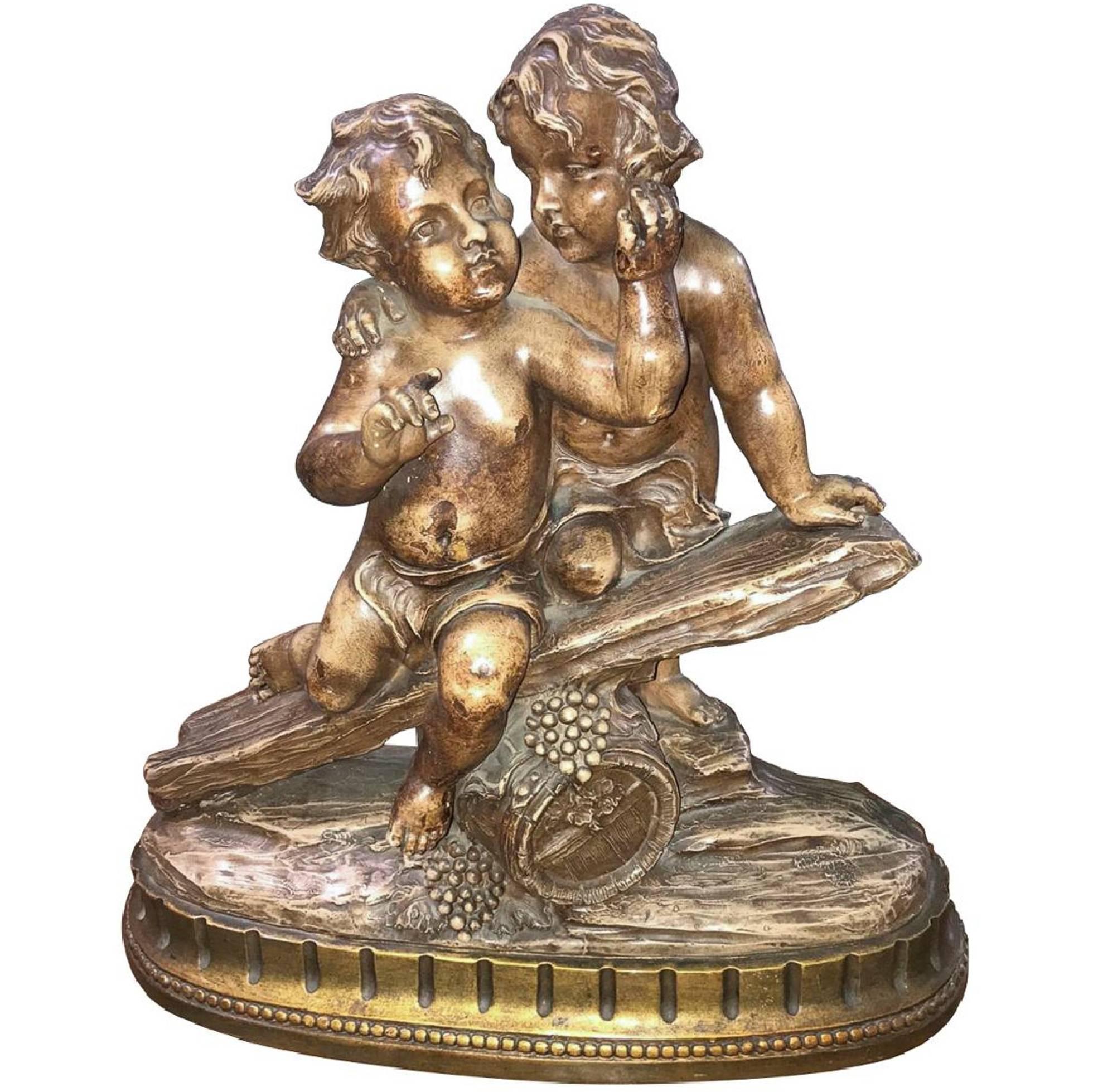 Antique French Terracotta Cherub Sculpture