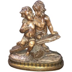 Antique French Terracotta Cherub Sculpture