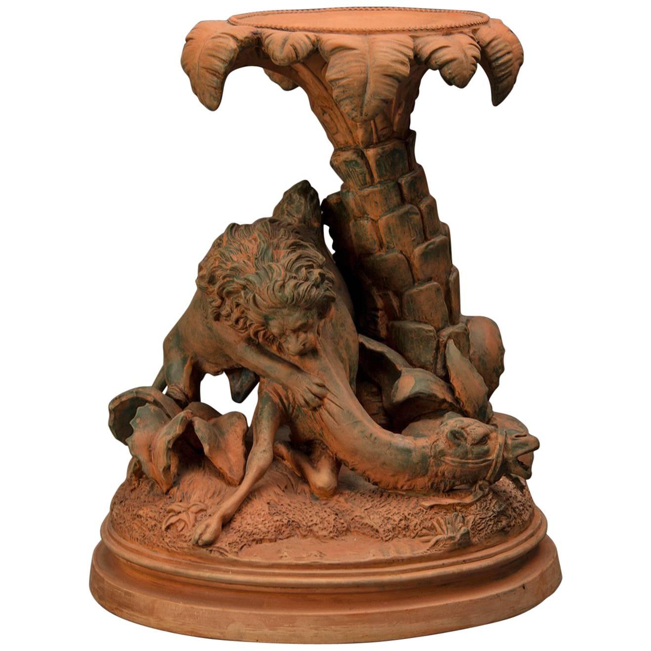 Antique French Terra Cotta Lion and Camel Sculpture France, circa 1900 For Sale