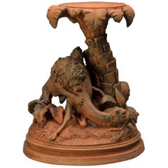 Antique French Terra Cotta Lion and Camel Sculpture France, circa 1900