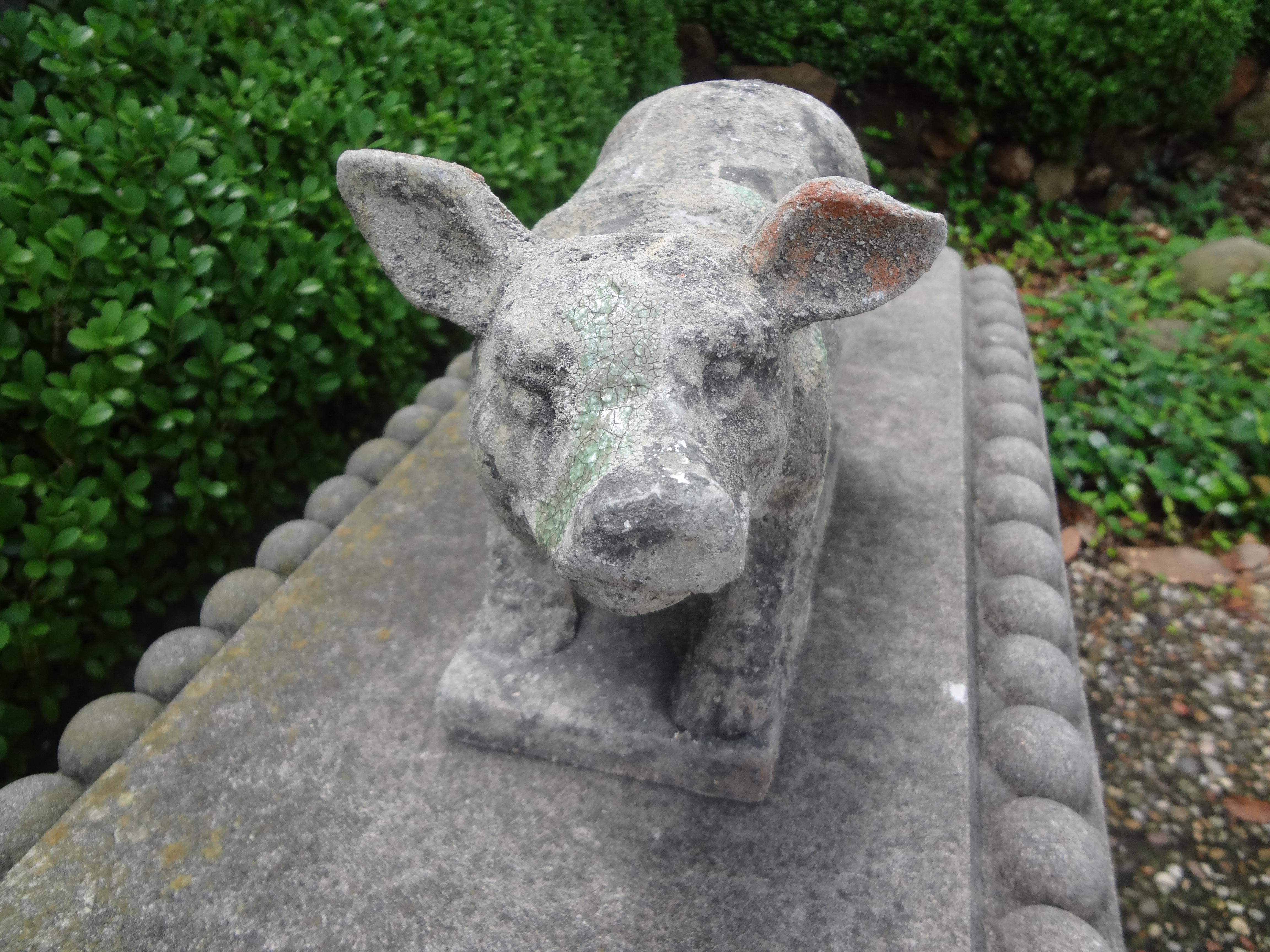 Folk Art Antique French Terra-Cotta Pig Statue
