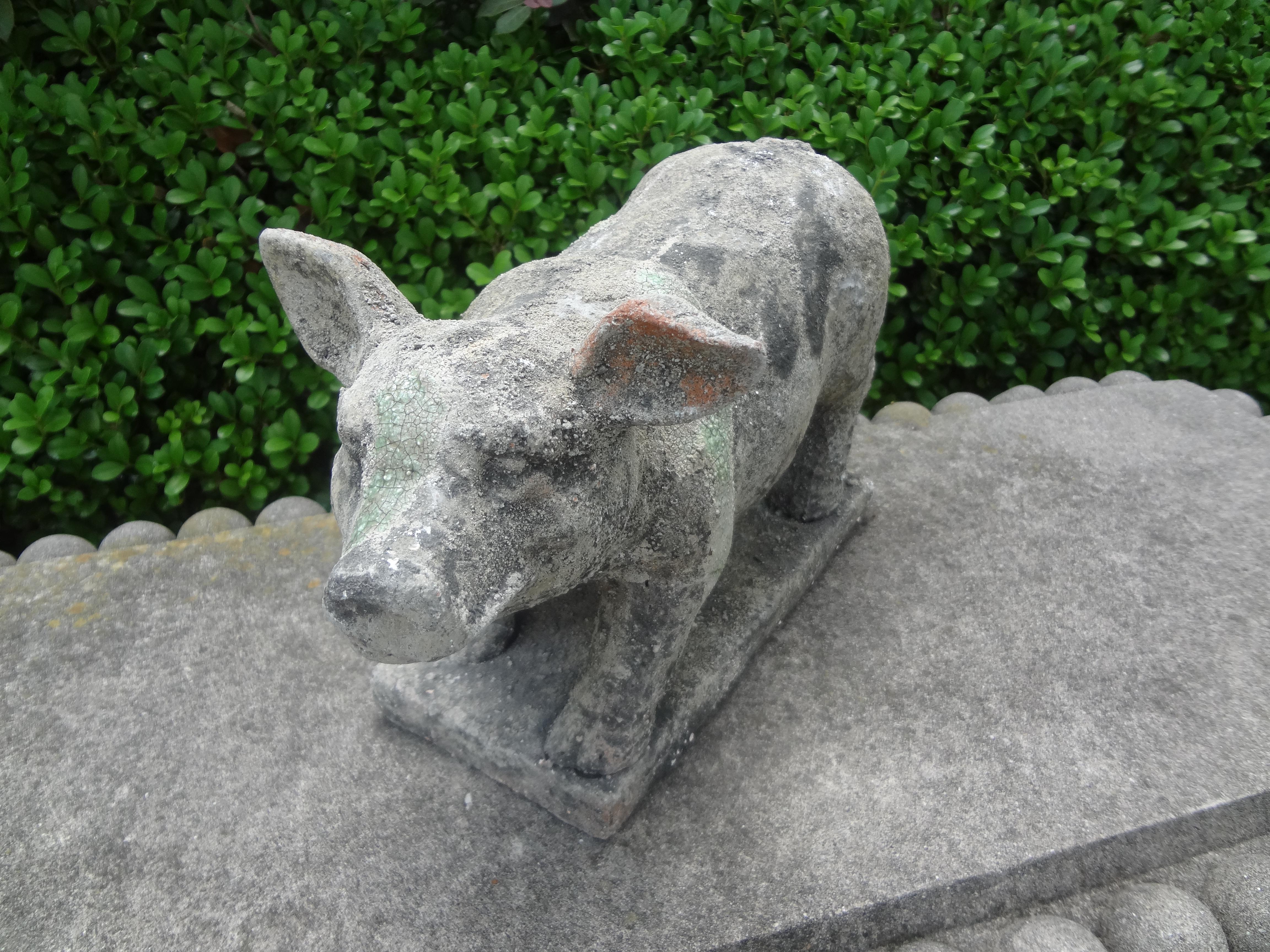 Antique French Terra-Cotta Pig Statue 1