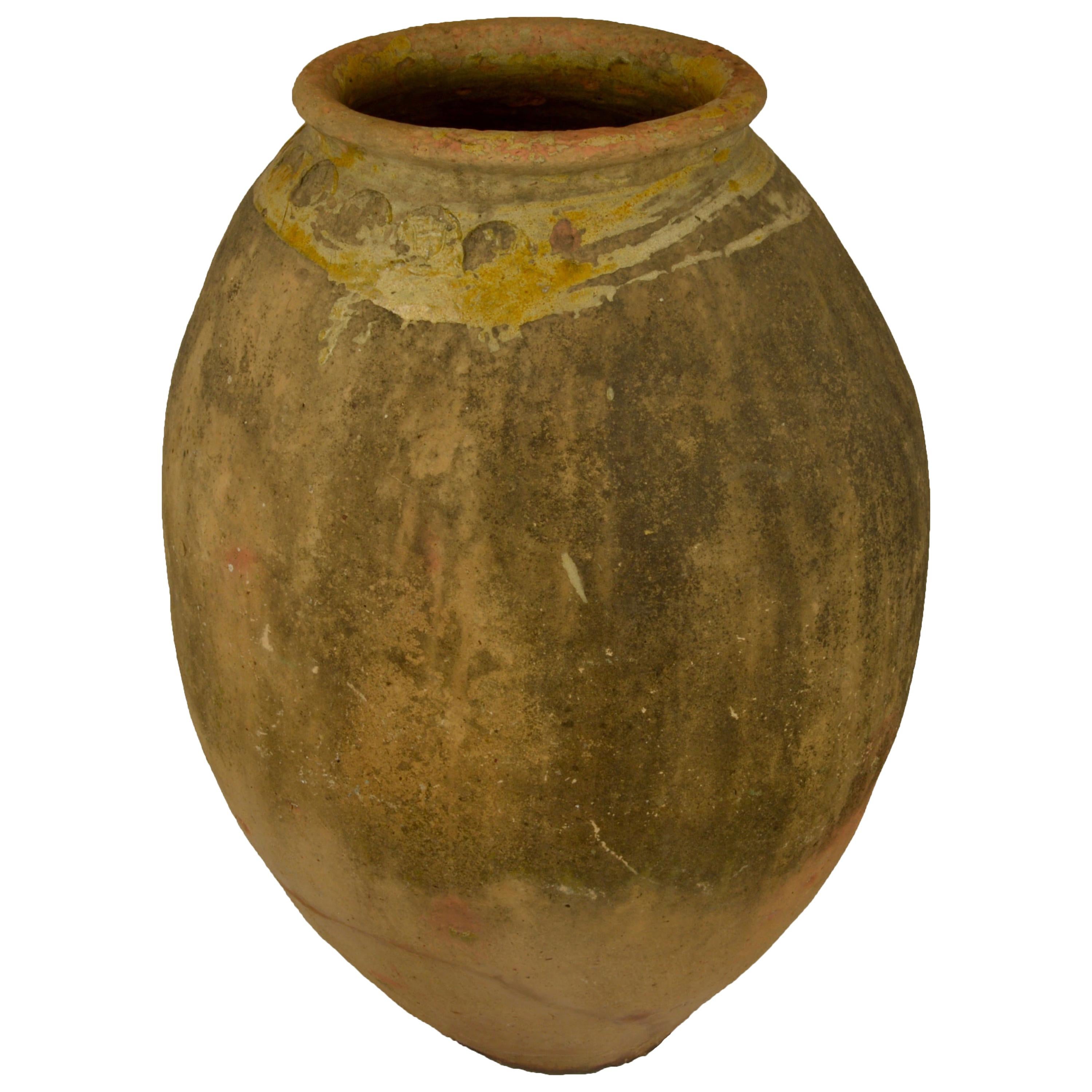 Antique French Terracotta Storage Jar with Yellow Glazed Rim from Biot For Sale
