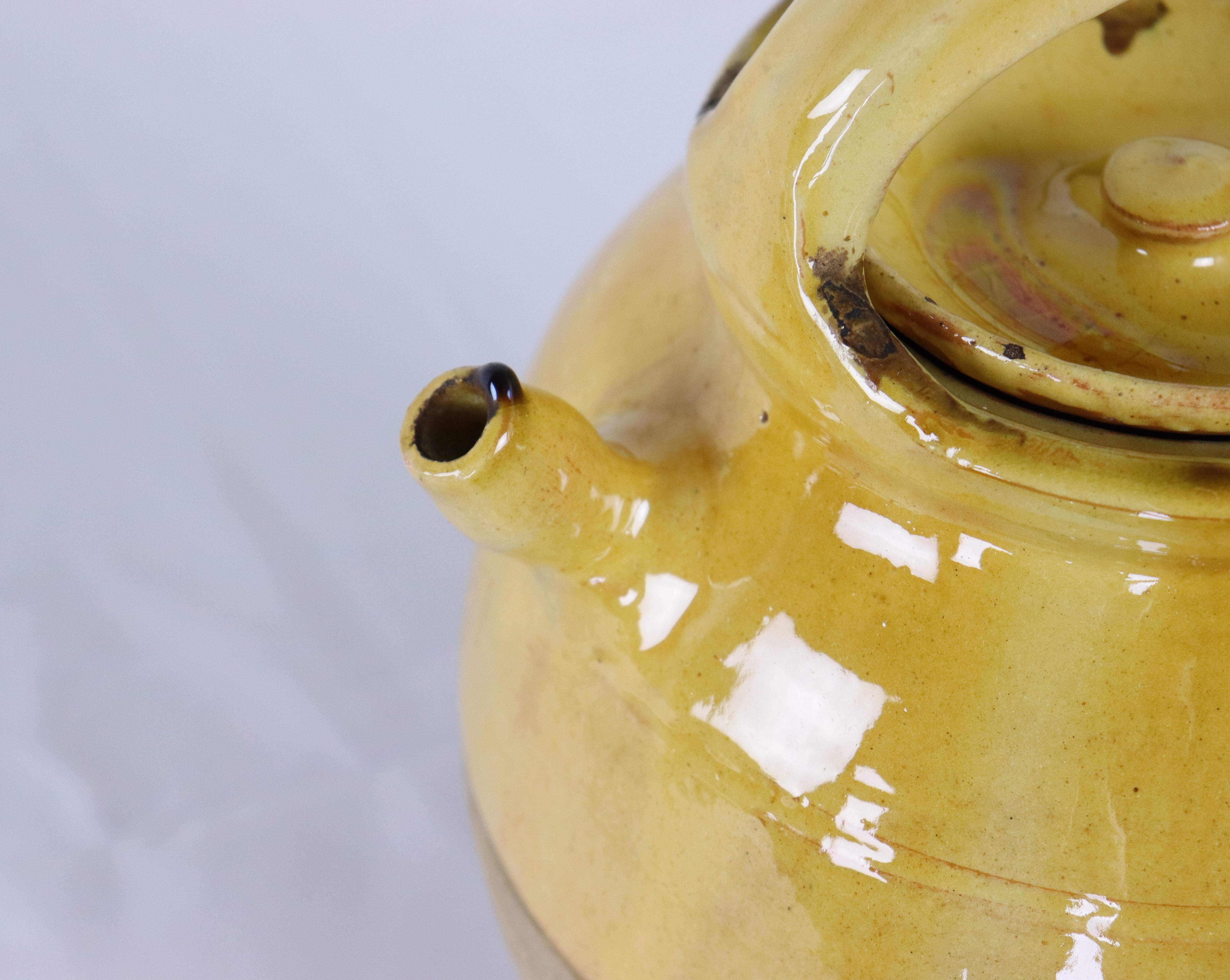 Terracotta Antique French Terra Cotta Yellow Glazed Jug or Water Cruche For Sale