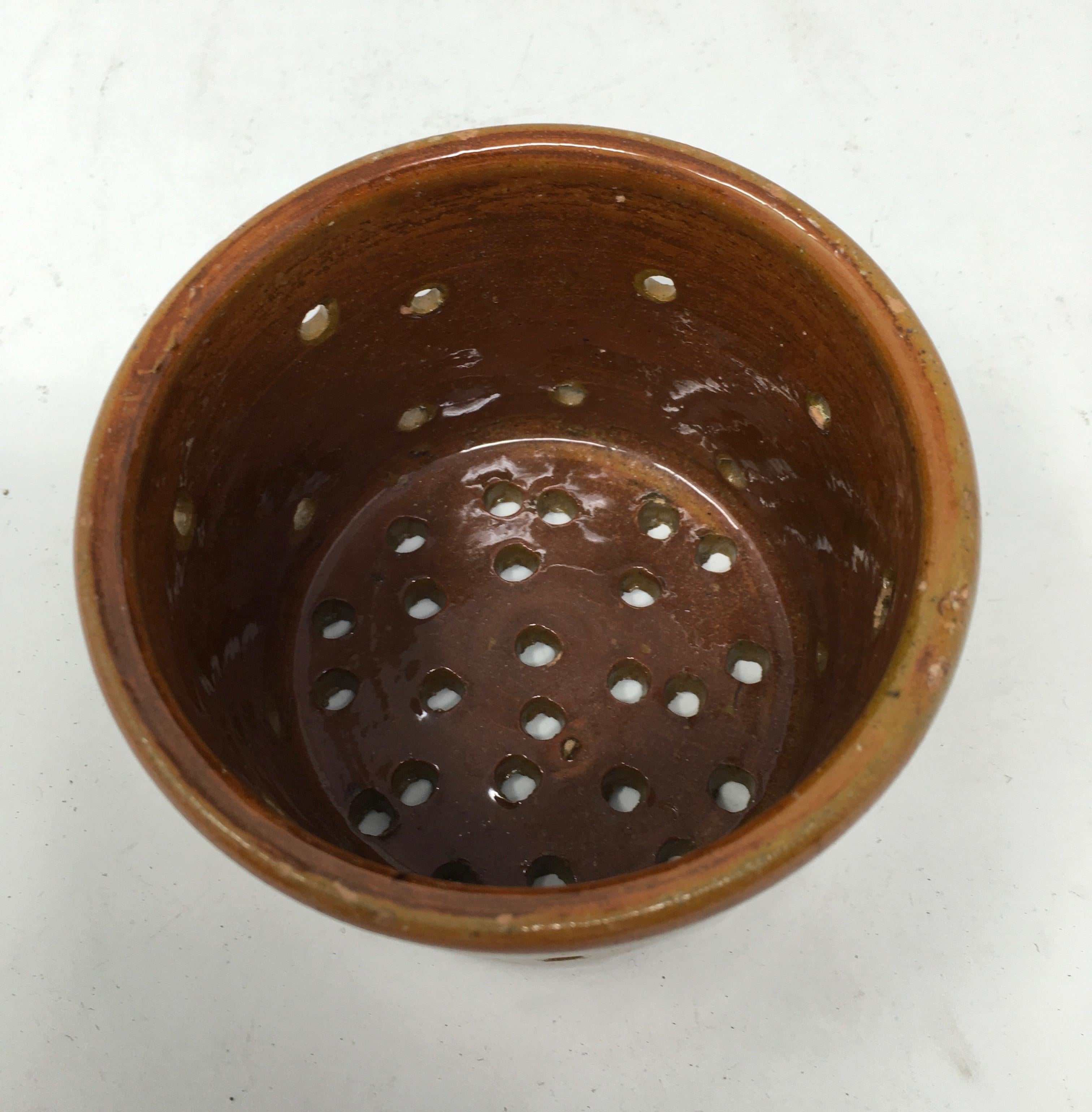 Antique French Terracotta Glazed Cheese Mould or Cheese Strainer 2