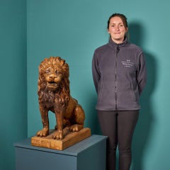 Antique French Terracotta Lion Sculpture by Mandeville & Bernier