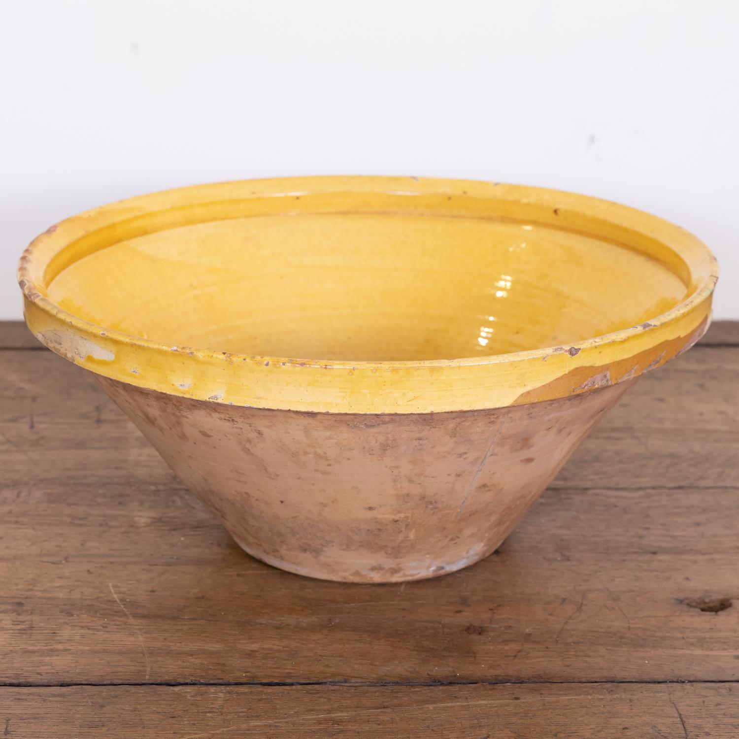 Late 19th Century Antique French Terracotta Pancheon or Dough Bowl with Yellow Glaze