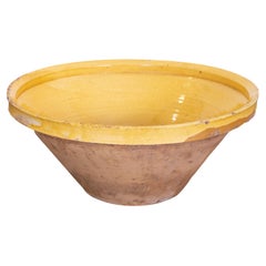 Antique French Terracotta Pancheon or Dough Bowl with Yellow Glaze