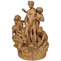 Statue française ancienne en terre cuite de la déesse Diana