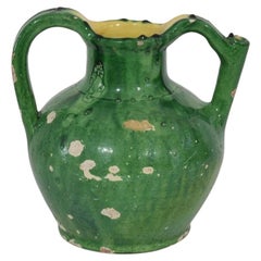 Antique French Terrakotta-Wasserkanne, grün glasiert, CIRCA 1850, selten